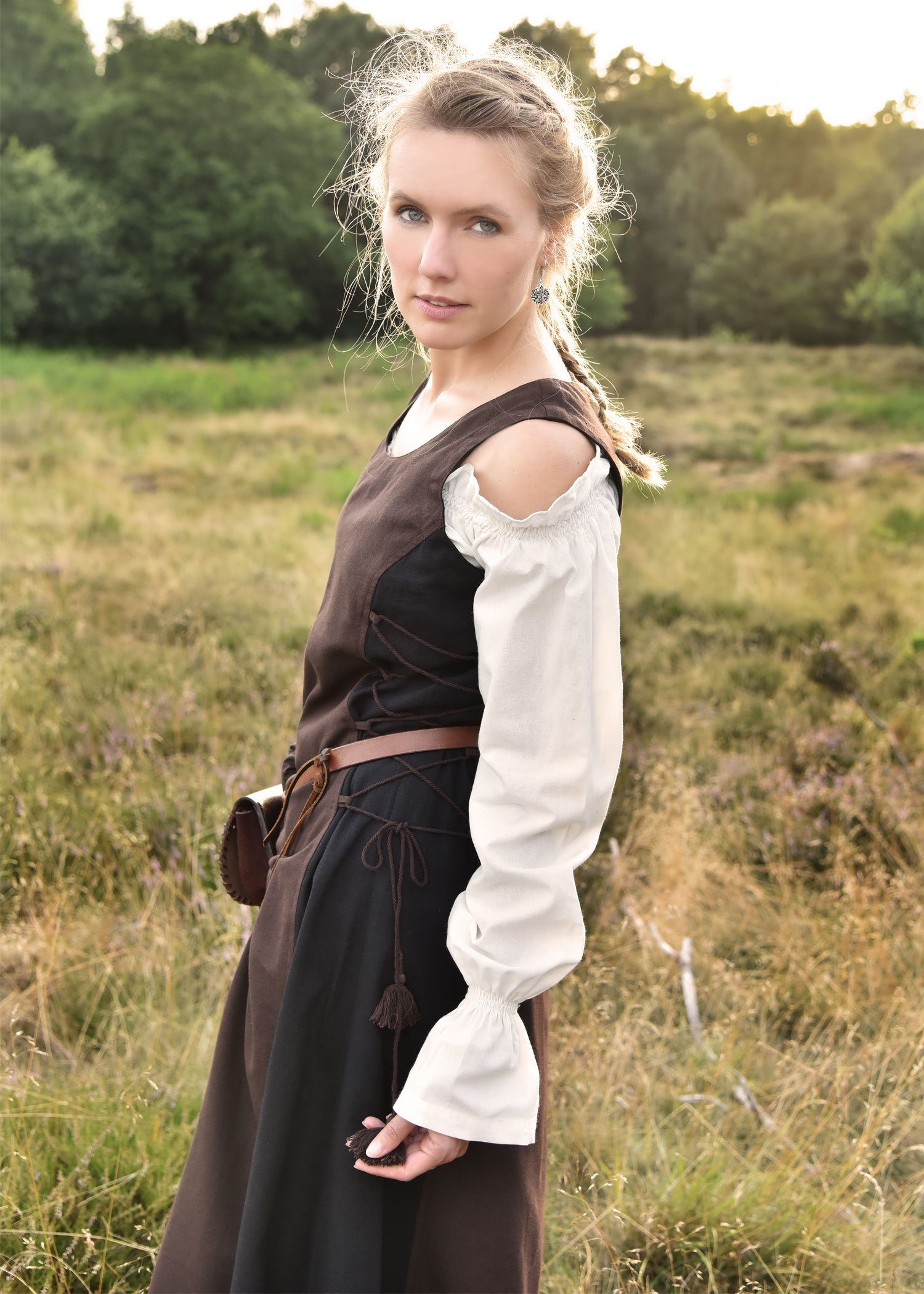 Battle Merchant Burgfräulein-Kostüm Ärmelloses Überkleid / Trägerkleid braun/schwarz "Jarle", Gr. M