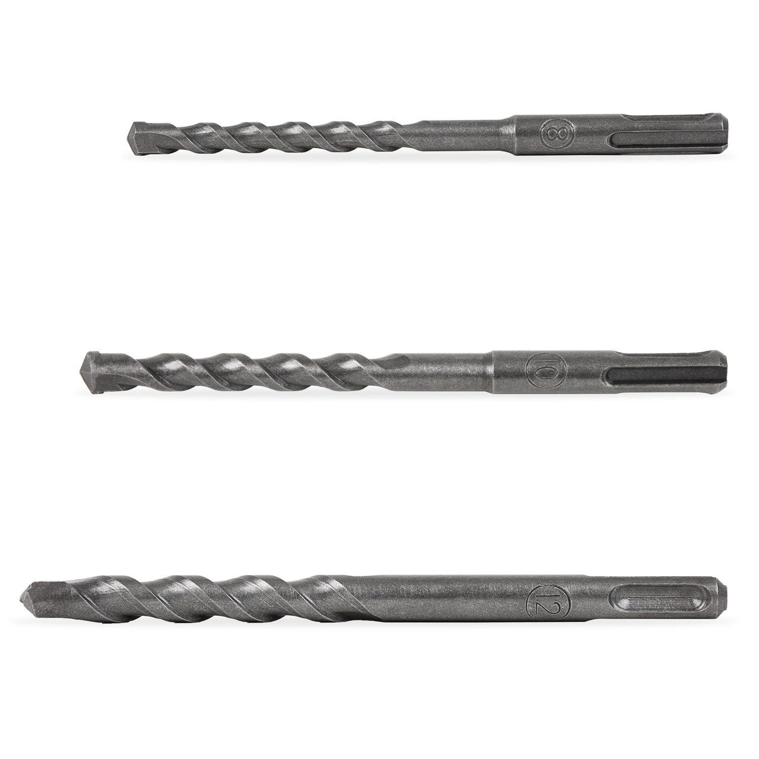 EBERTH Bohrer- und Bit-Set SDS Plus Bohrer Set 3-tlg. mit 8mm, 10mm und 12mm Betonbohrer aus Hartmetall, 2 Schneiden