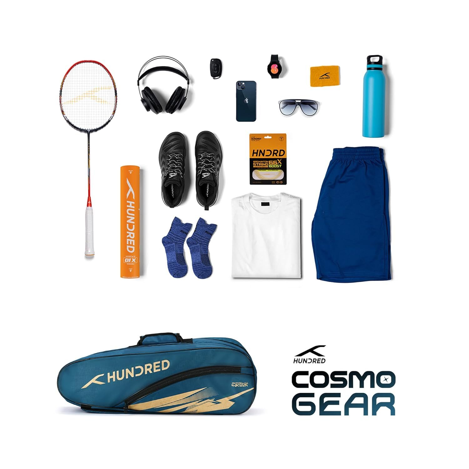 hundred Sporttasche Cosmogear Badminton Kit-Tasche, Gepolsterte Gurte, Easy-Carry-Griff (Shuttle Young Kids Set Backpack), Doppelter Reißverschluss