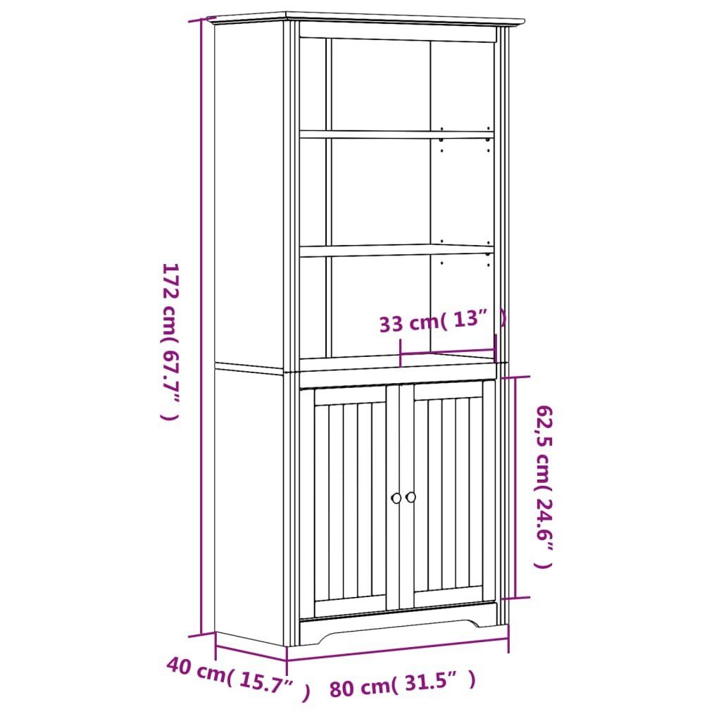 furnicato Bücherregal cm Kiefer Braun Massivholz und 80x40x172 Weiß BODO