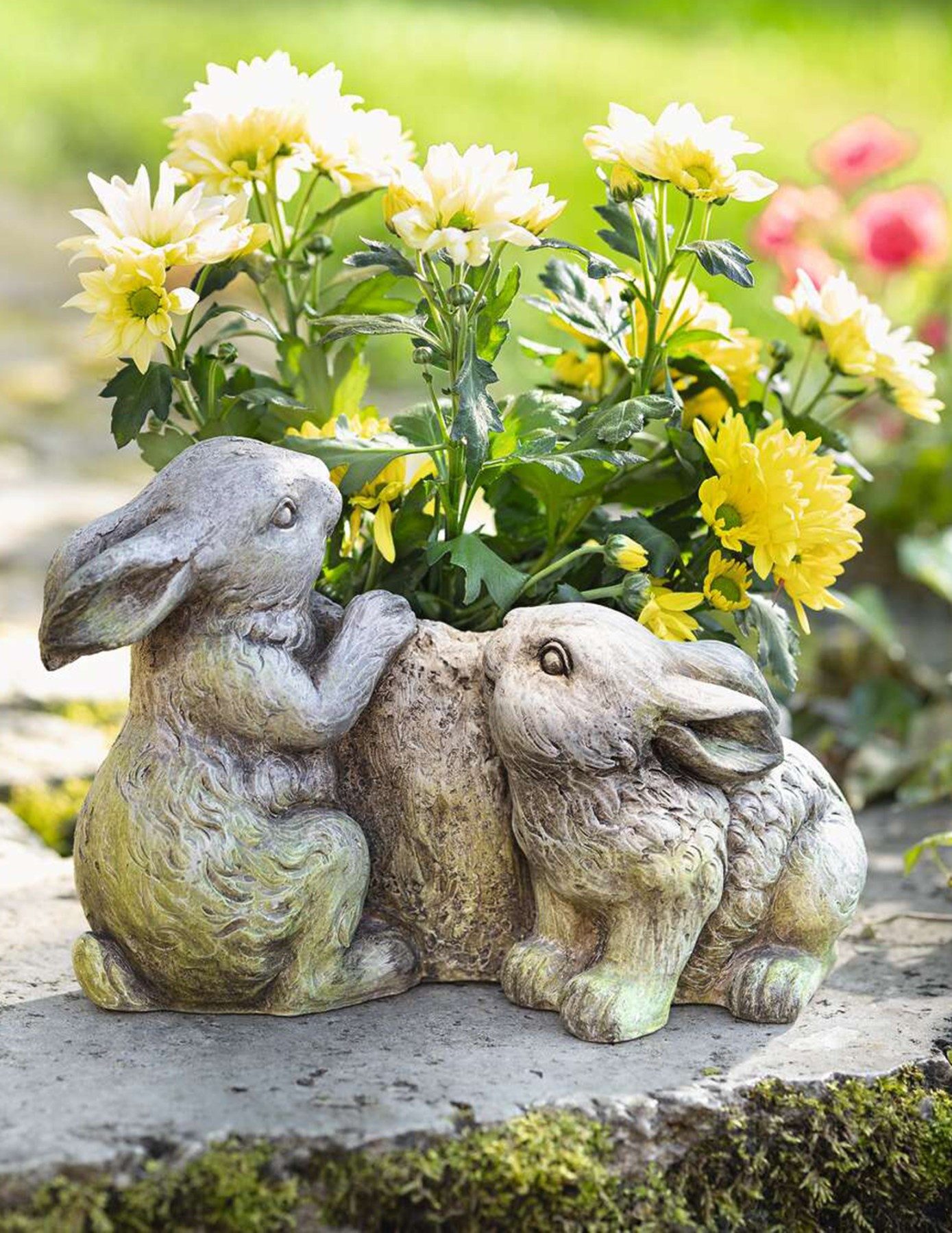 Dekoleidenschaft Pflanzschale "Häschen" Polyresin in Steinoptik, Blumentopf, Pflanztopf, Osterdeko, Pflanzer, Gartendeko für Draußen, Pflanzgefäß