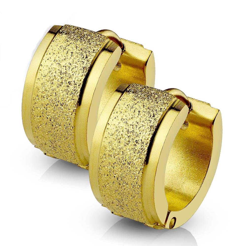 7mm 2-tlg), Gold sand-gestrahlt aus Unisex (2 Creolen-Set Paar Ohrringe Ohrschmuck Creolen BUNGSA Stück), Edelstahl (1