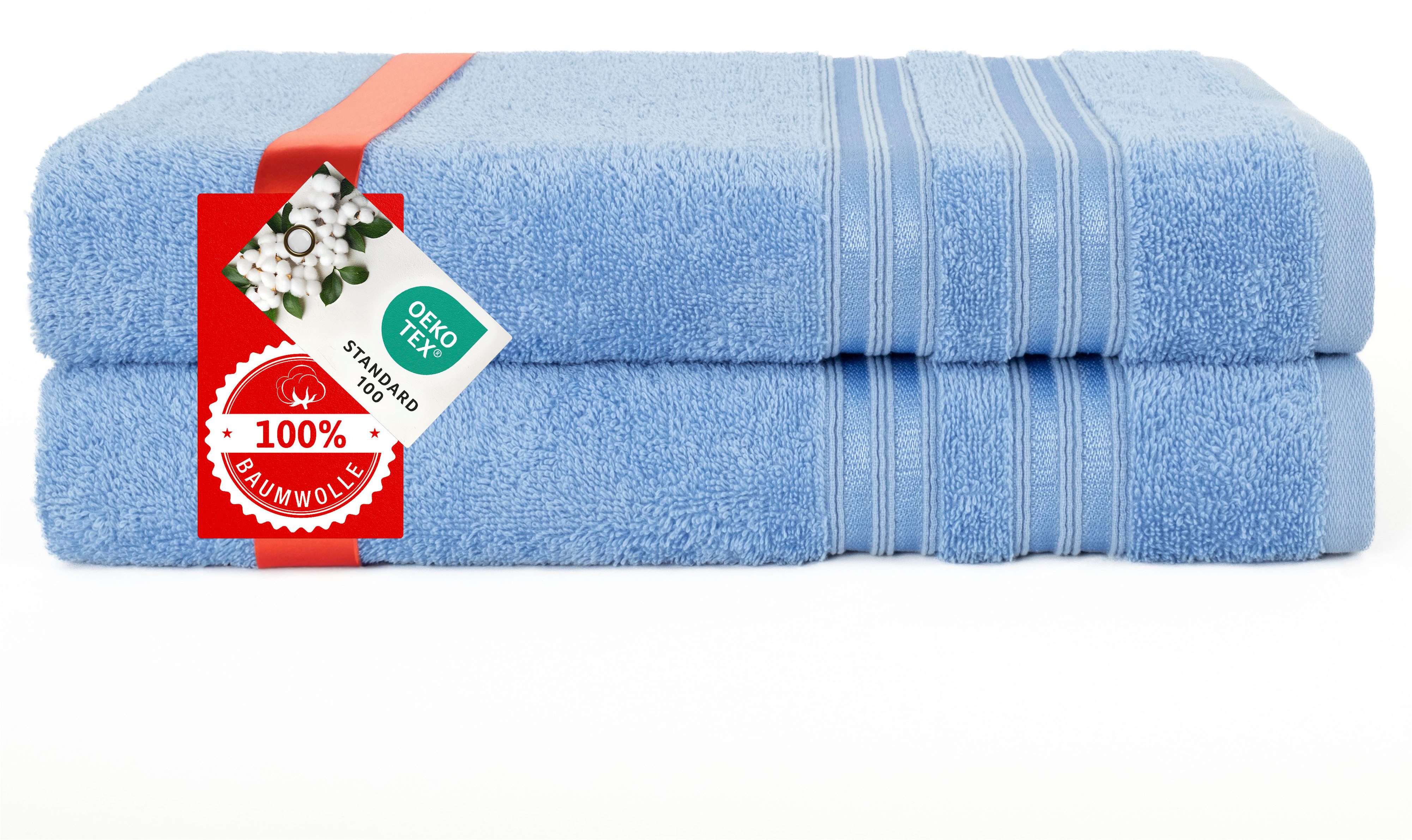 HAMMETEX Duschtuch 2er Set Badetücher 70x140 cm, 100% Baumwolle, Weich & Saugstark, Frottier (Set, 2-St), mit Bordüre, einfarbig, weich – Bild 3 von 5