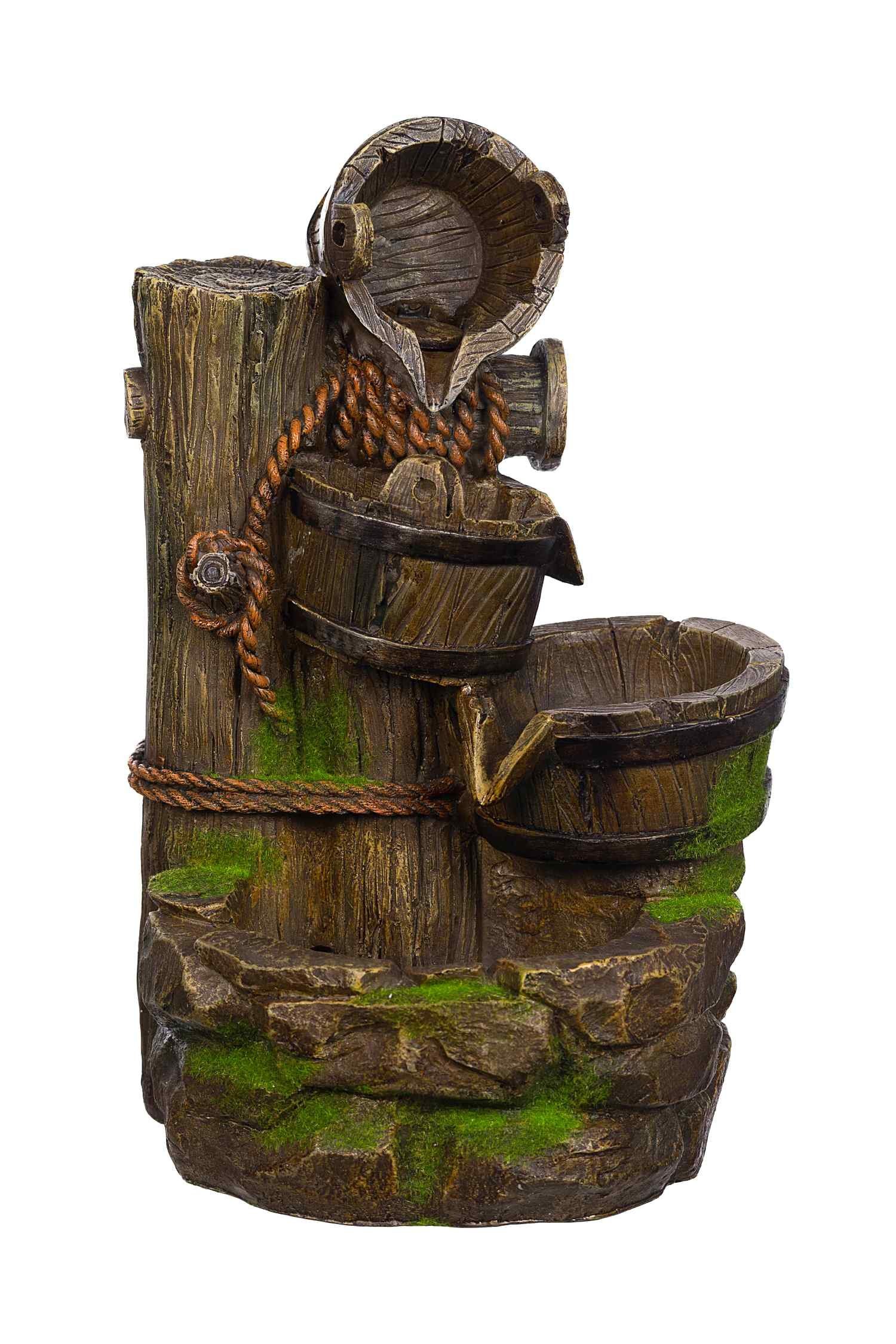 BIRENDY Dekofigur Springbrunnen Holz Krüge mit 3 LEDs G53-17086 Brunnen-4 Dekobrunnen