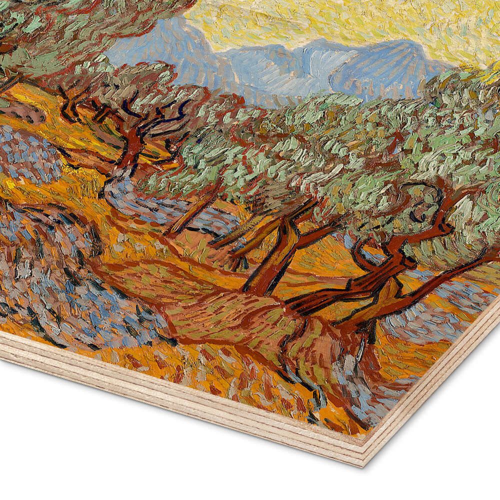 Posterlounge Wandbild Olivenbäume mit gelbem Himmel und Sonne, Vincent van Gogh, erhältlich als Poster, Leinwandbild, Wandsticker oder Acrylglasbild