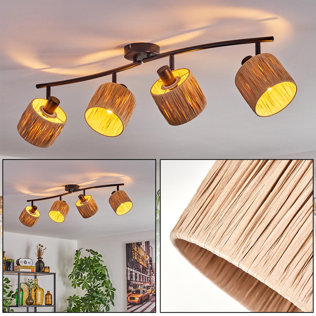 hofstein Deckenleuchte moderne Deckenlampe aus Metall/Bast günstig online kaufen