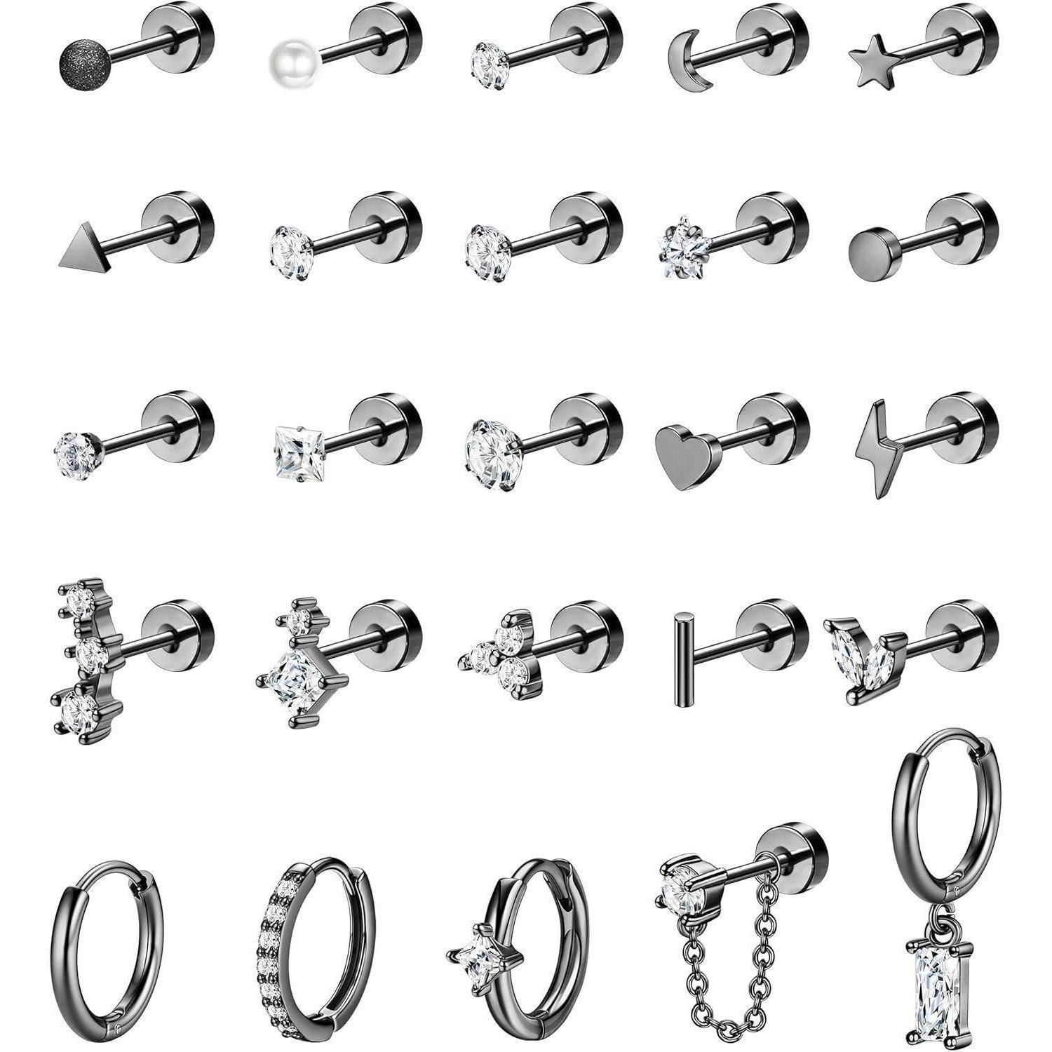 Ohrring-Set 25Stück Hypoallergen Helix Piercing Ohr Chirurgenstahl Ohrringe