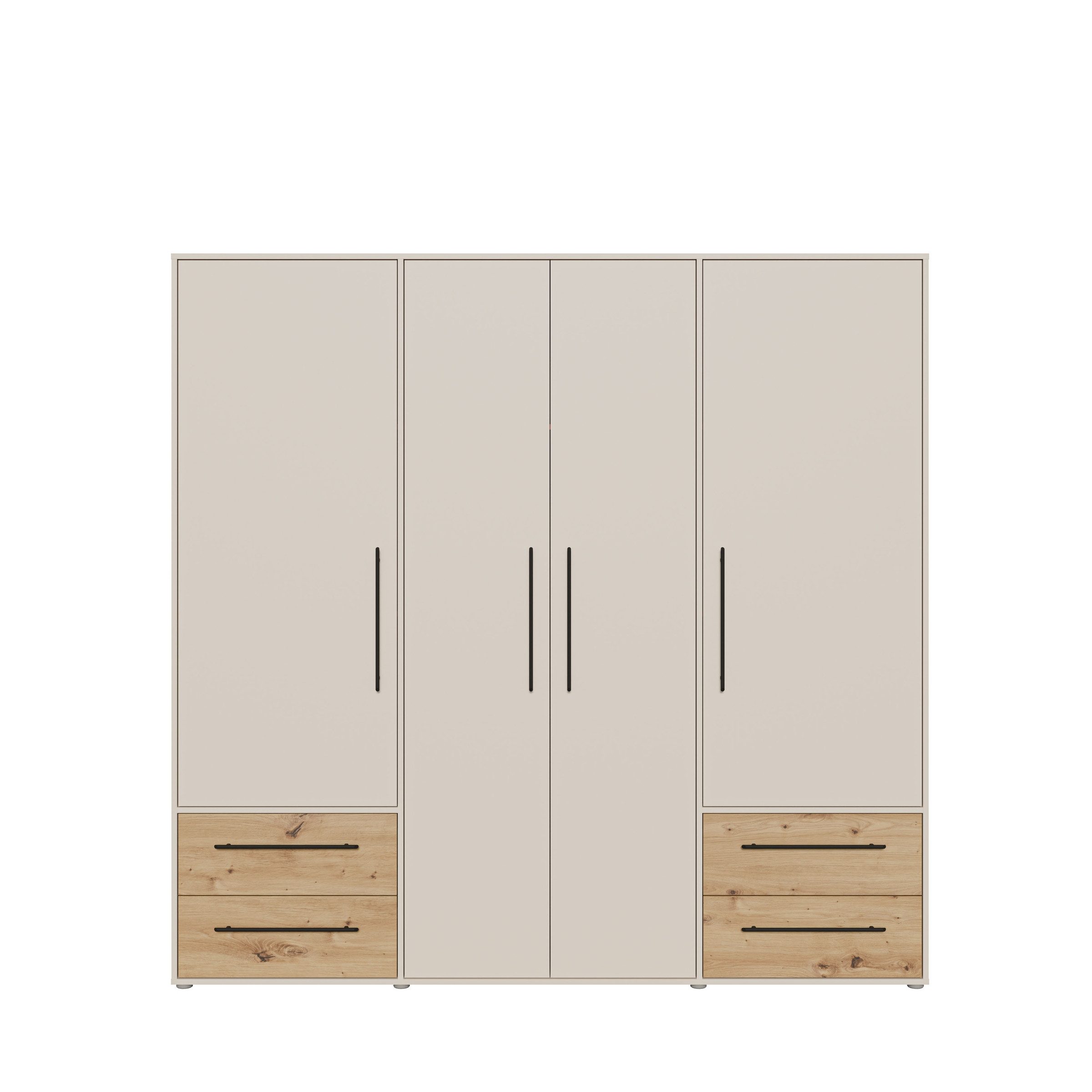 PREISBRECHER Drehtürenschrank MOKKARIS sandfarbig / Artisan Eiche Dekor - 205,9x200,1x58,8cm (BxHxT)