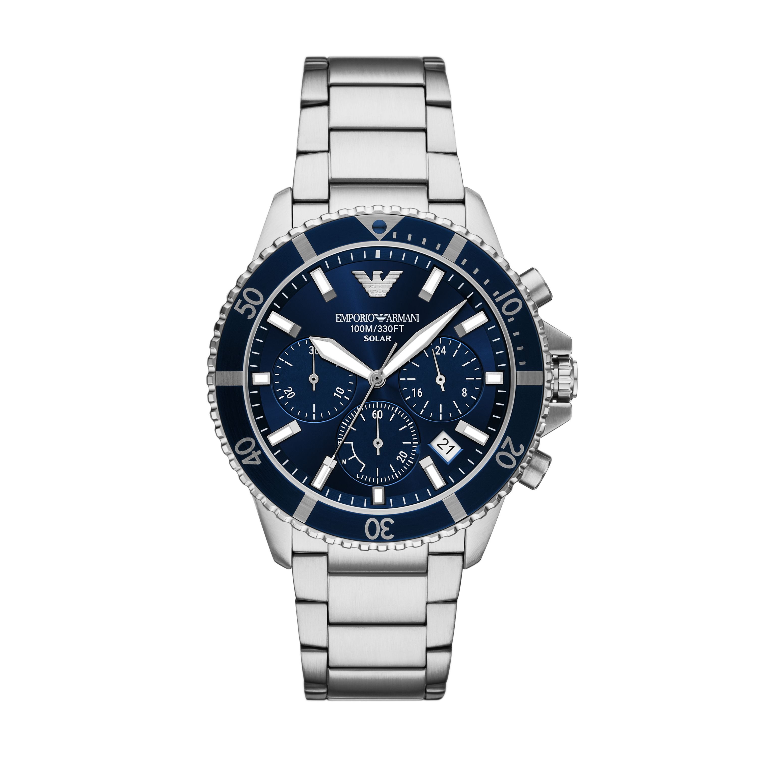 Emporio Armani Chronograph AR11798, Armbanduhr, Solar, Herrenuhr, Edelstahlarmband, analog, Tag