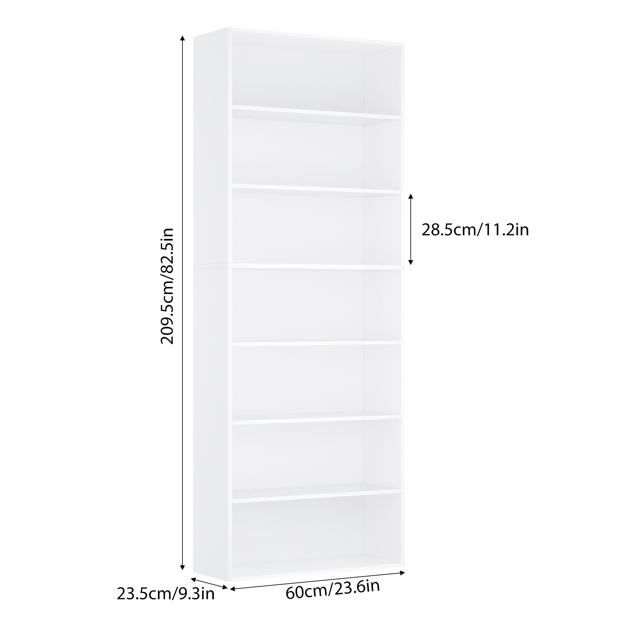 Homfa Bücherregal, 210cm Standregal, Bücherschrank mit 7 Fächern, weiß