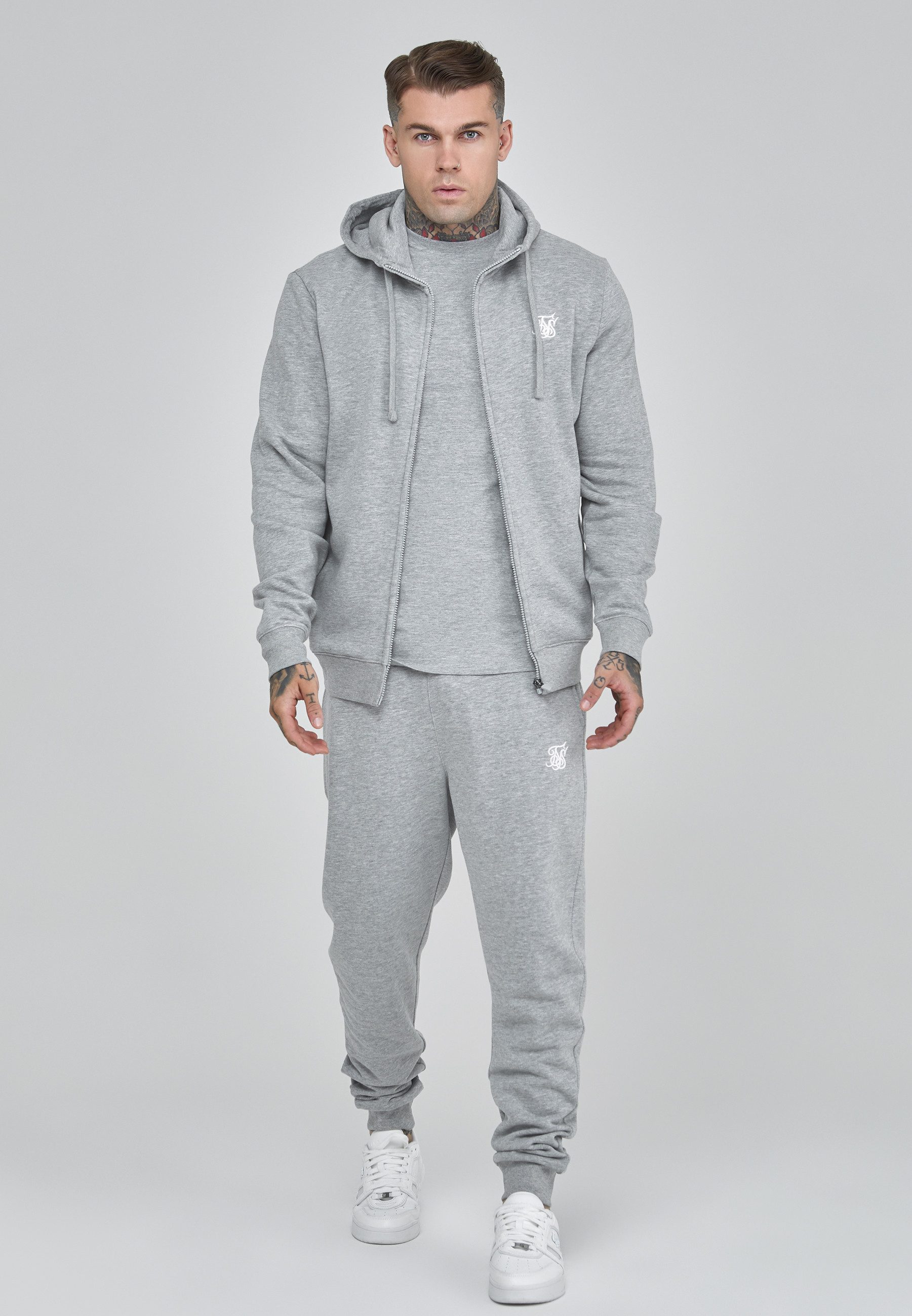 Siksilk Hoodie SikSilk Herren Grauer Essentials Full Zip Kapuzenpullover günstig online kaufen