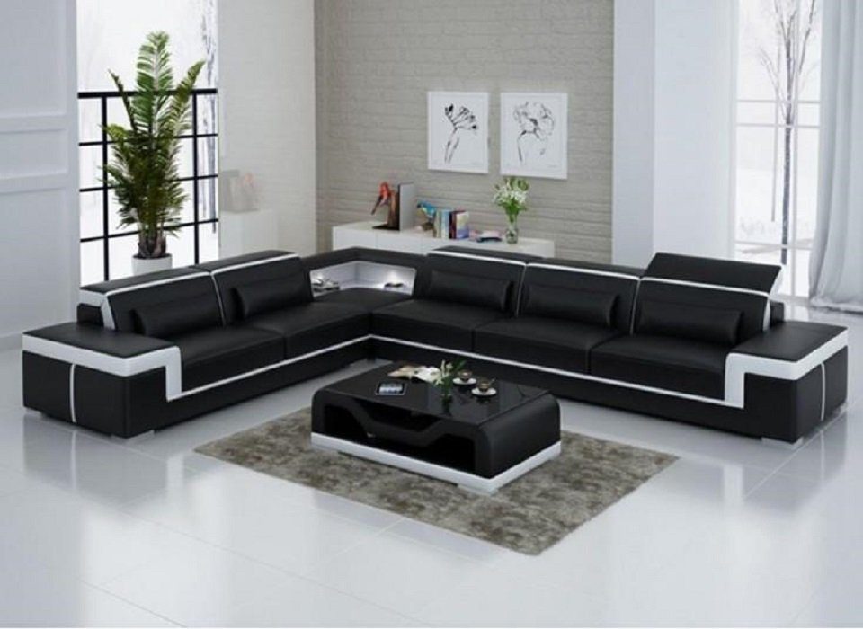 JVmoebel Ecksofa Designer Sofa Couch Ecksofa Leder Textil Polster Garnitur, Made in Europe Schwarz/Weiß