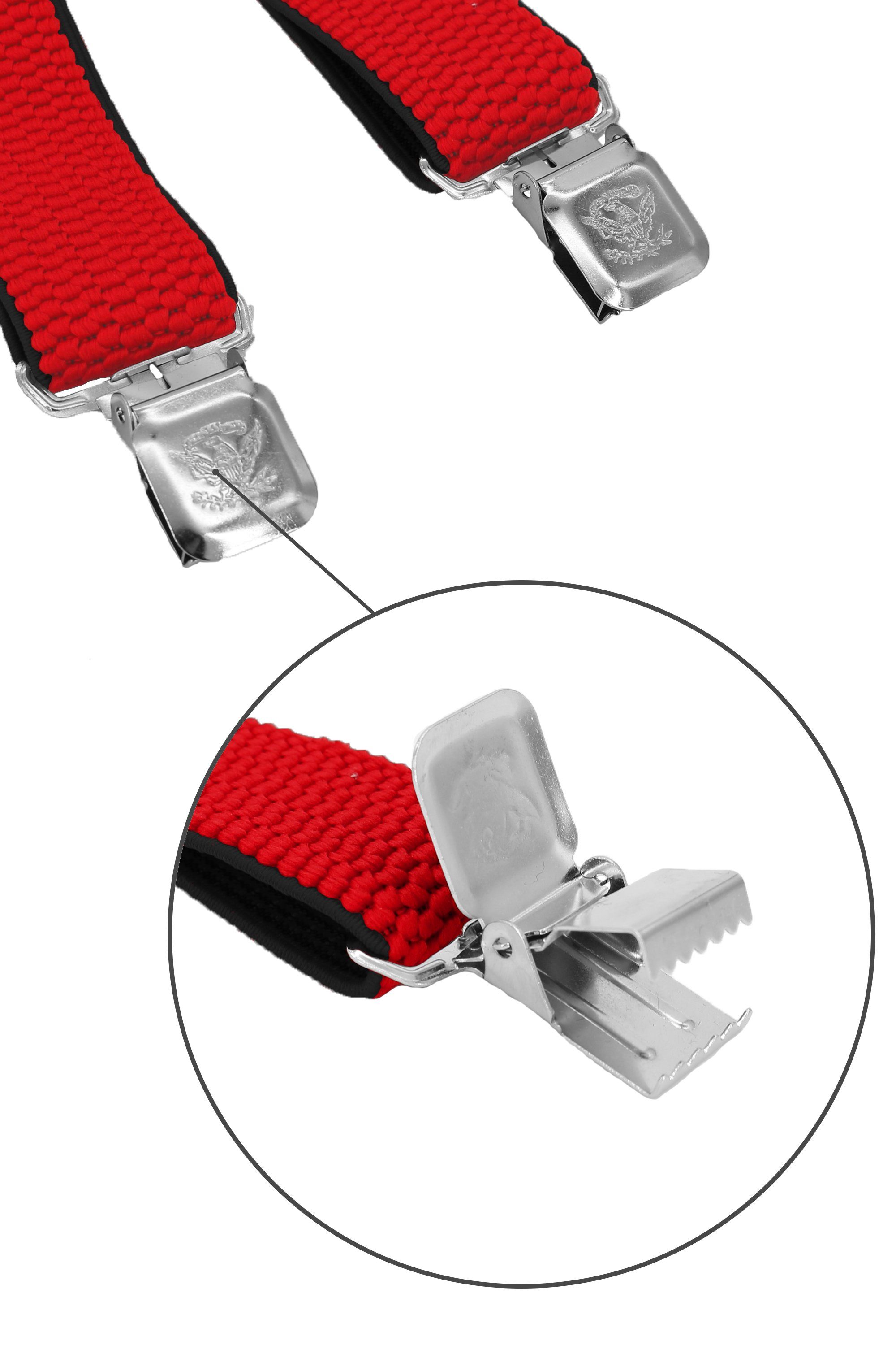 Fabio Farini Hosenträger mit passender Fliege als Set 4cm Y-Form für Herren Pack Rot 4cm Hosenträger - Grau/Rot/Weiß Gestreifter Fliege