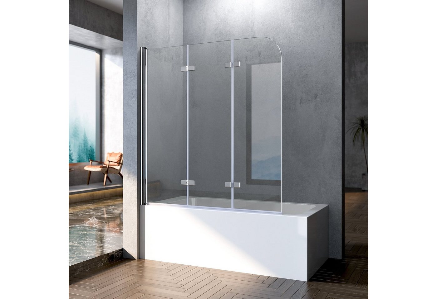 Thumbnail - Boromal Badewannenaufsatz Glas 140 x 140 Klarglas, beideseitig Nano 5mm Sicherheitsglas, (Duschwand Badewanne), Verstell...