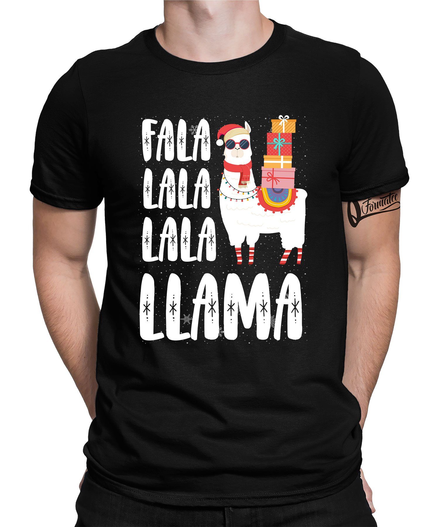 Quattro Formatee Kurzarmshirt Fala T-Shirt Lala Llama Herren Weihnachten Lala (1-tlg)