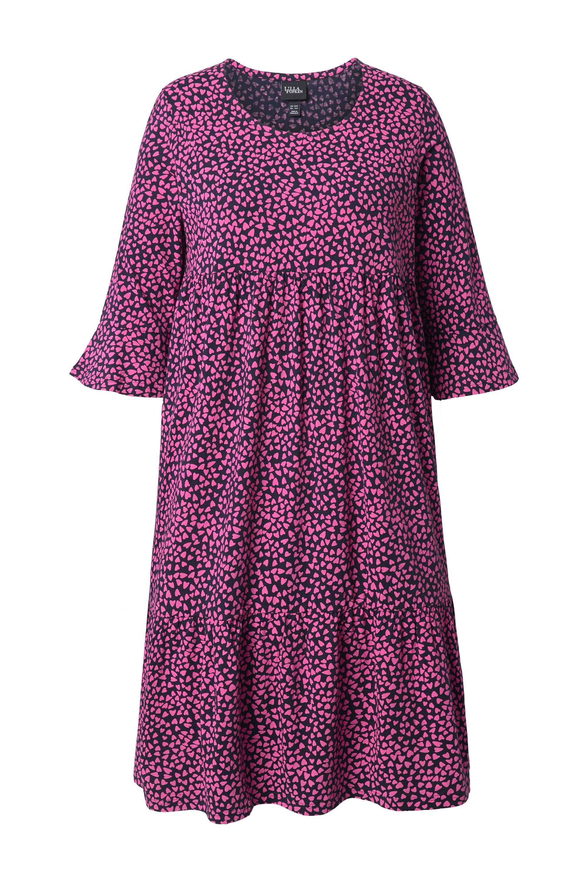 Ulla Popken Jerseykleid Midikleid Herzen A-Linie Rundhals 3/4-Arm