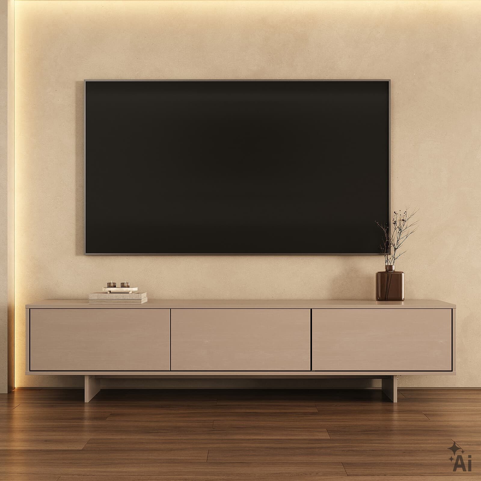 IDIMEX Lowboard ARTO, Niedriges Sideboard 180 cm mit 3 Türen modernes Design Kaschmir