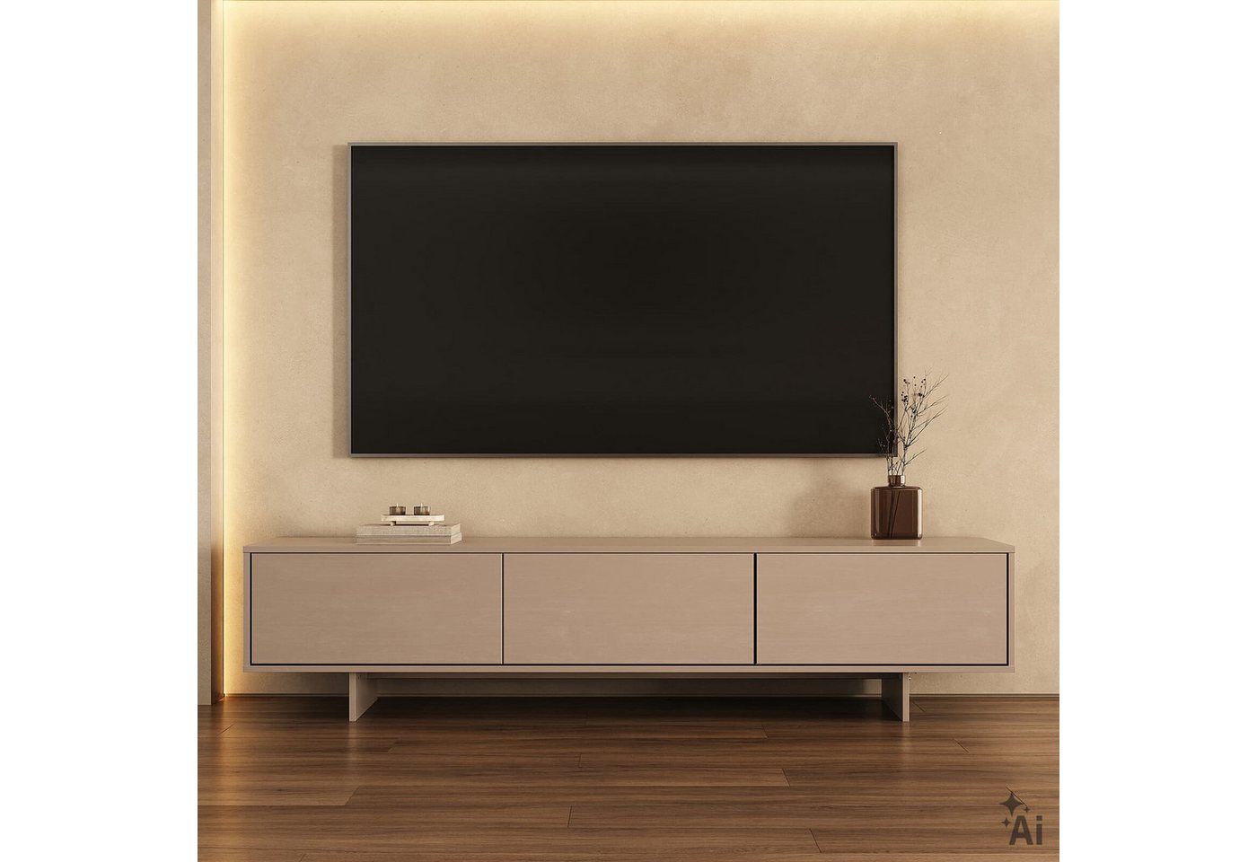 IDIMEX Lowboard ARTO, Niedriges Sideboard 180 cm mit 3 Türen modernes Design Kaschmir