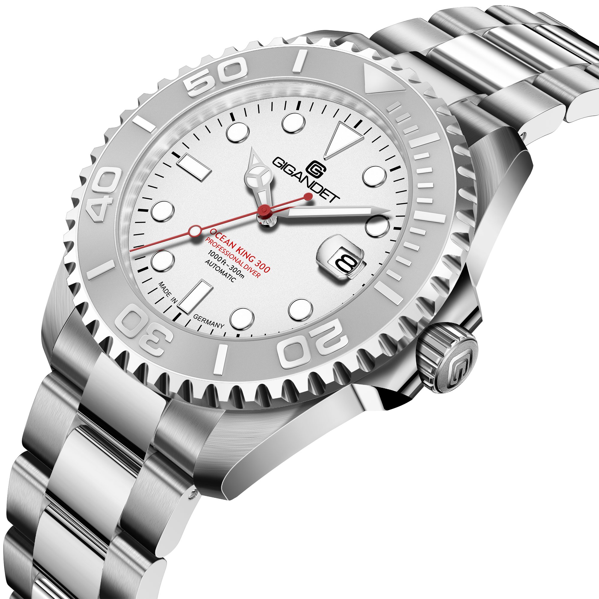 Gigandet Automatikuhr OCEAN KING, Made in Germany, Saphirglas, Edelstahl-Inlay, Swiss SuperLuminova