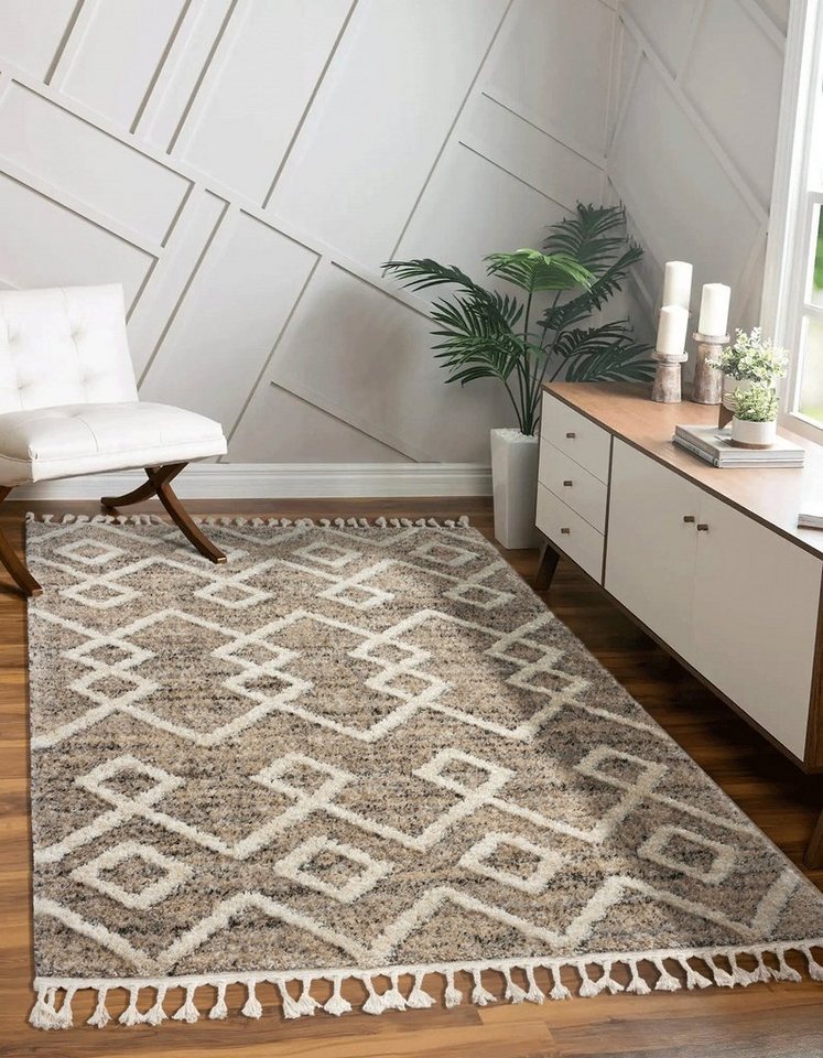 Hochflor-Teppich Vera Handmade-Look Super Weicher Teppich, 3D Effek, the  carpet, Rechteck, Höhe: 30 mm, Wohnzimmer, Schlafzimmer, Fransen, Hochwertig