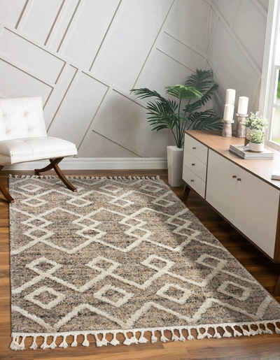 Hochflor-Teppich Vera Handmade-Look Super Weicher Teppich, 3D Effek, the carpet, Rechteck, Höhe: 30 mm, Wohnzimmer, Schlafzimmer, Fransen, Hochwertig