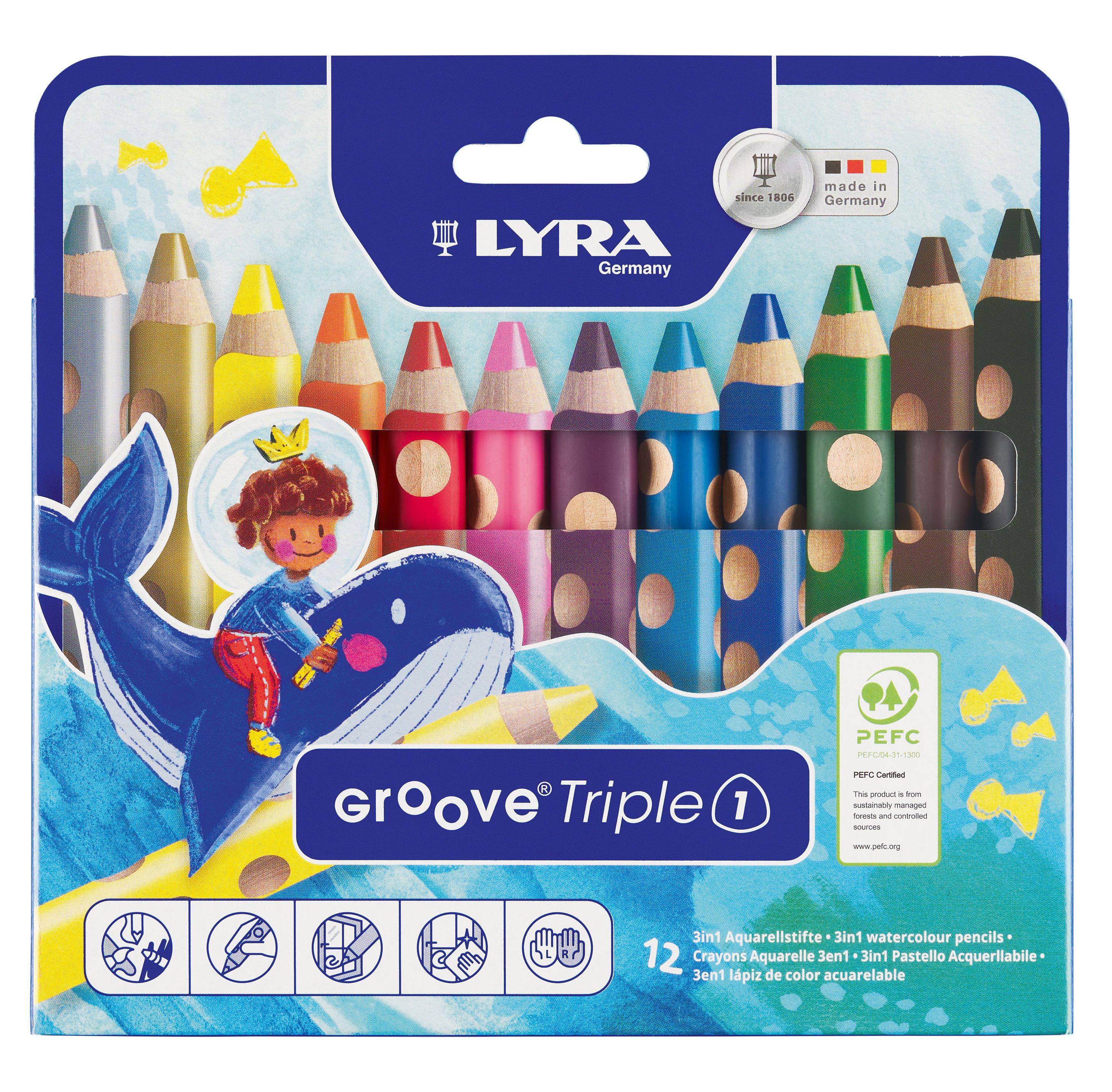 LYRA Malen nach Zahlen Lyra Groove Triple 12 Stück 3in1 Buntstifte für Kinder