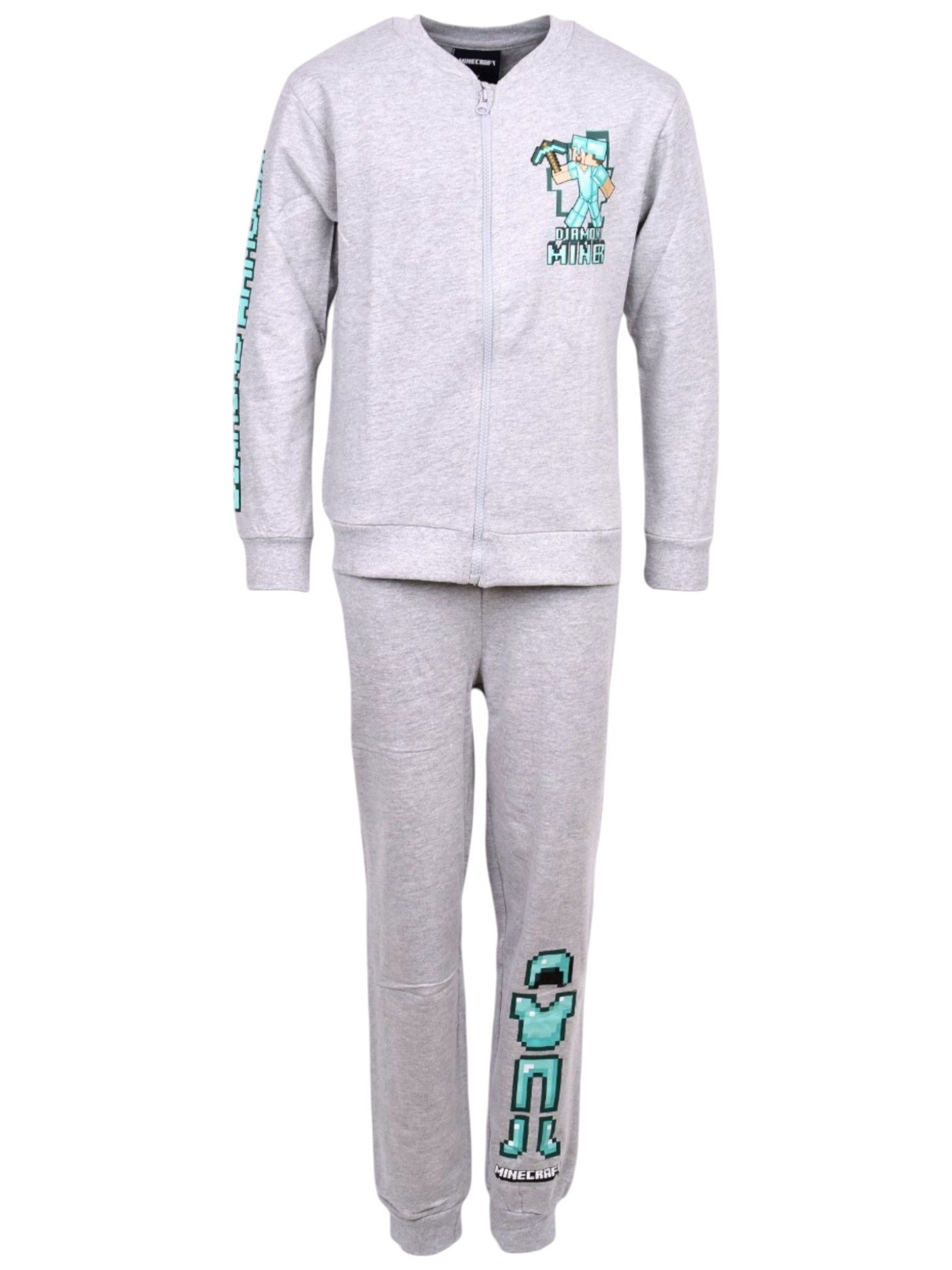 Minecraft Freizeitanzug Diamond Miner (2-tlg), Jungen 2er Set Sweatjacke & Hose Größe 122 - 152 cm