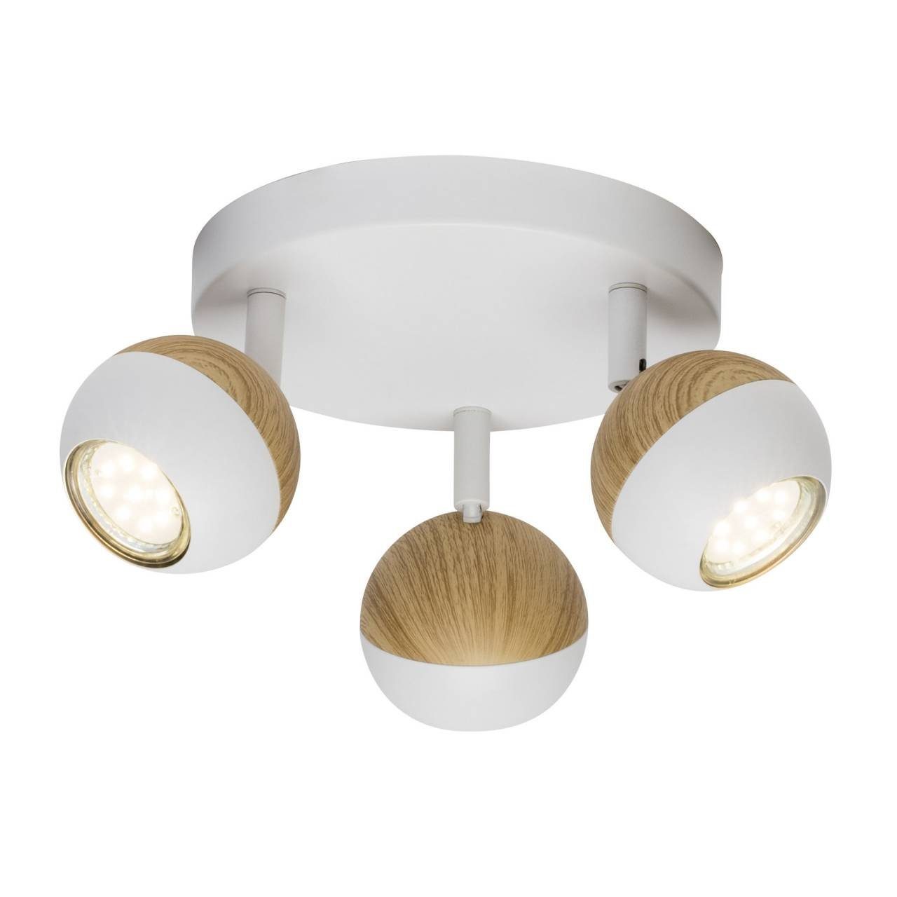 Brilliant Deckenleuchte Scan, 3flg 3 GU10, Spotrondell Lampe LED-PAR51, Scan LED hell 3x weiß/holz 3000K