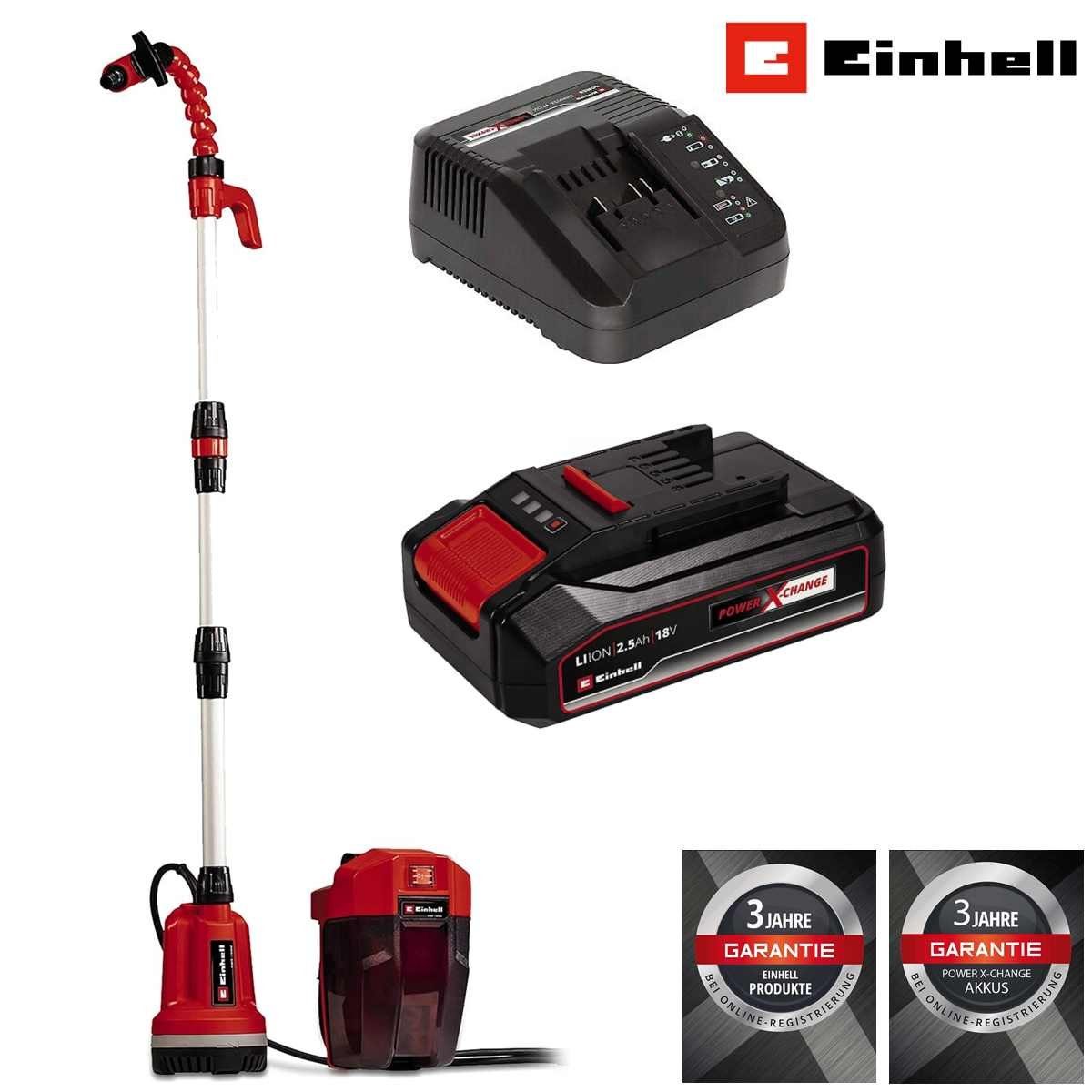 Einhell Regenfasspumpe Regenfasspumpe GE-PP 18 RB Li 18V (mit Akku 2.5 Ah / Ladegerät)