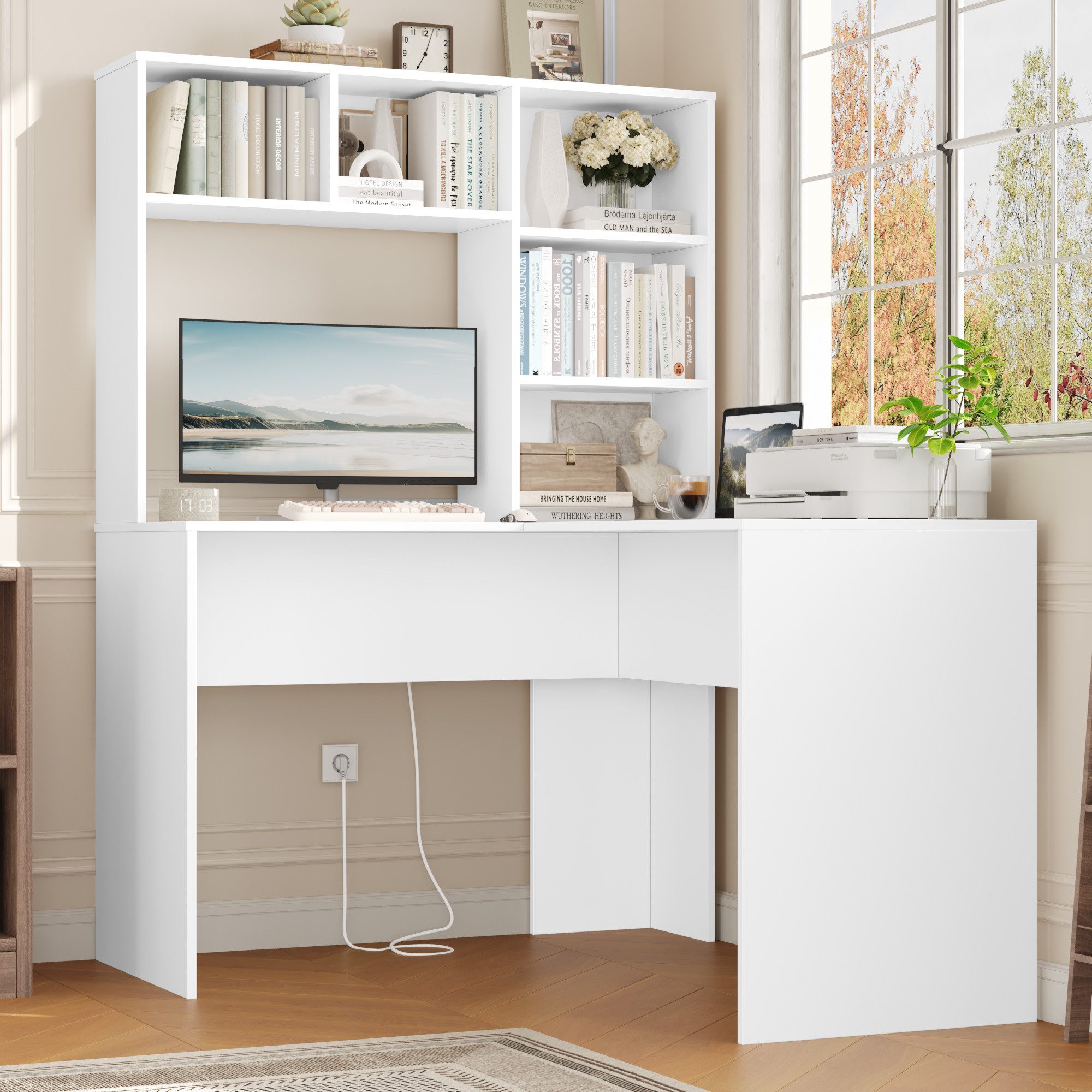 Homfa Schreibtisch mit Steckdosen, Eckschreibtisch L-förmig, Computertisch günstig online kaufen