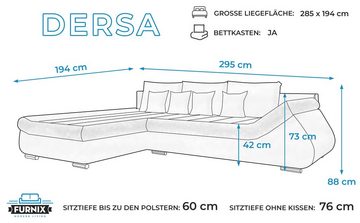 Furnix Ecksofa DERSA Polstercouch in L-Form Schlafsofa mit Bettkasten, Bettfunktion 194 x 285 cm, Gesamt: B295 x H88 x T194 cm