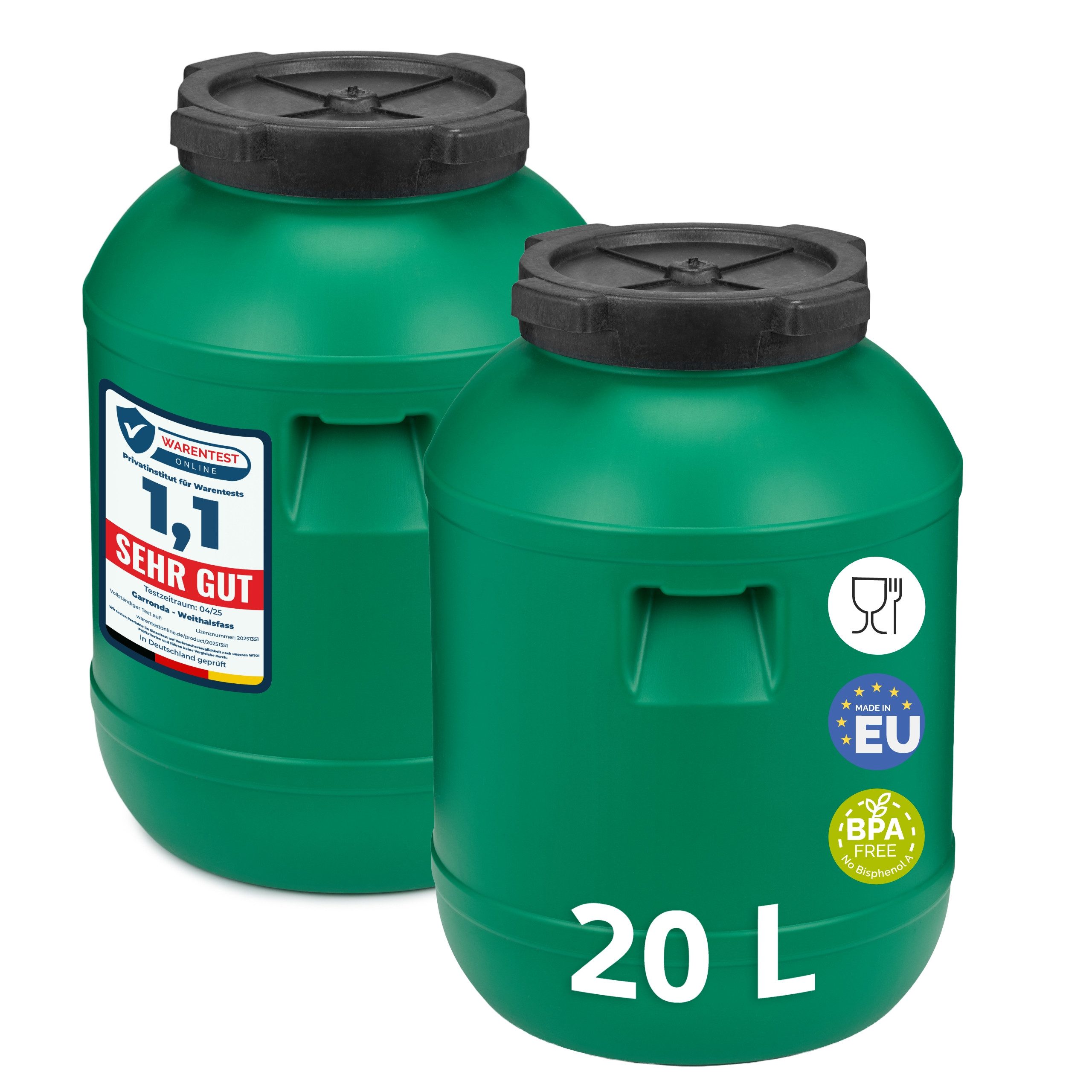 Garronda Regentonne Set 20 Liter Futtertonne BPA-frei Lebensmittel-Fass GD-0126, 20 l, (2-tlg), BPA-Frei