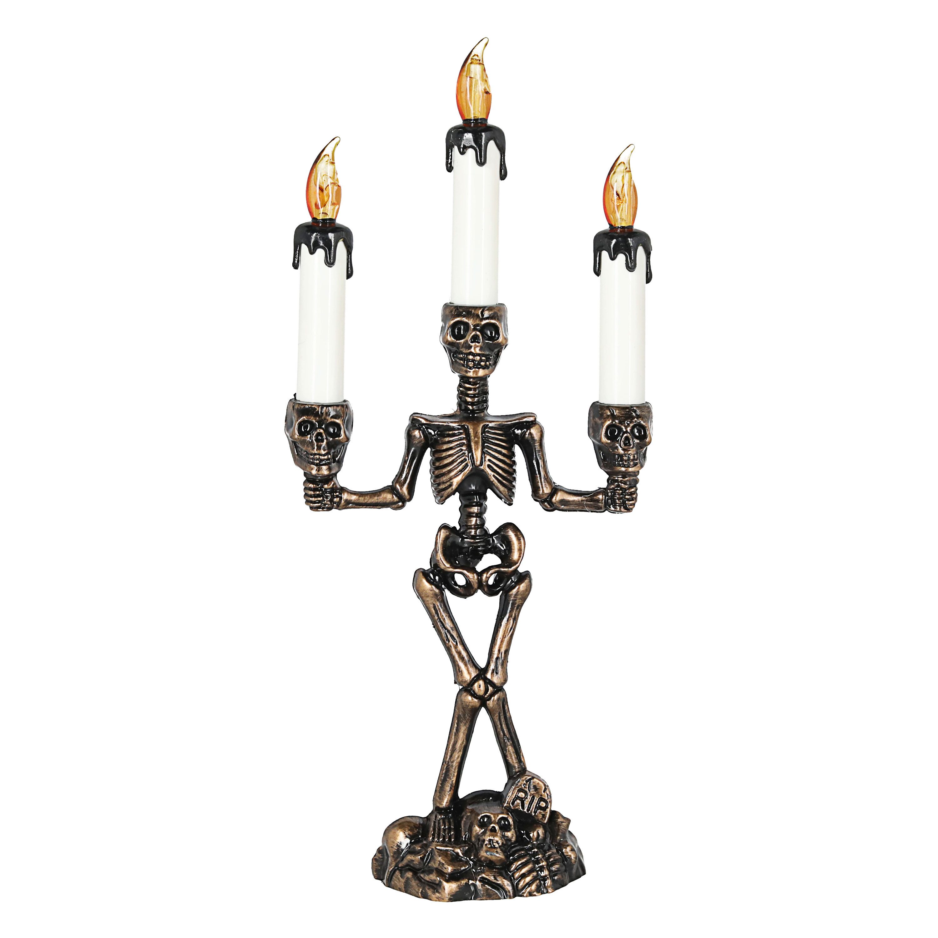 CEPEWA LED Dekolicht LED Kerzenständer Skelett Totenkopf 15x36x8cm schwarz günstig online kaufen