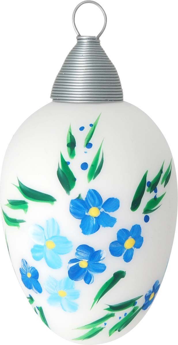 Krebs Glas Lauscha Osterei Blüten, Osterdekoration, Frühling (Set, 5 St., 1 großes Ei: Ø 6cm/Höhe 10cm, 4 kleine Eier: Ø 4,5cm /Höhe 8cm), Mundgeblasenes und handbemaltes Glas, Made in Germany