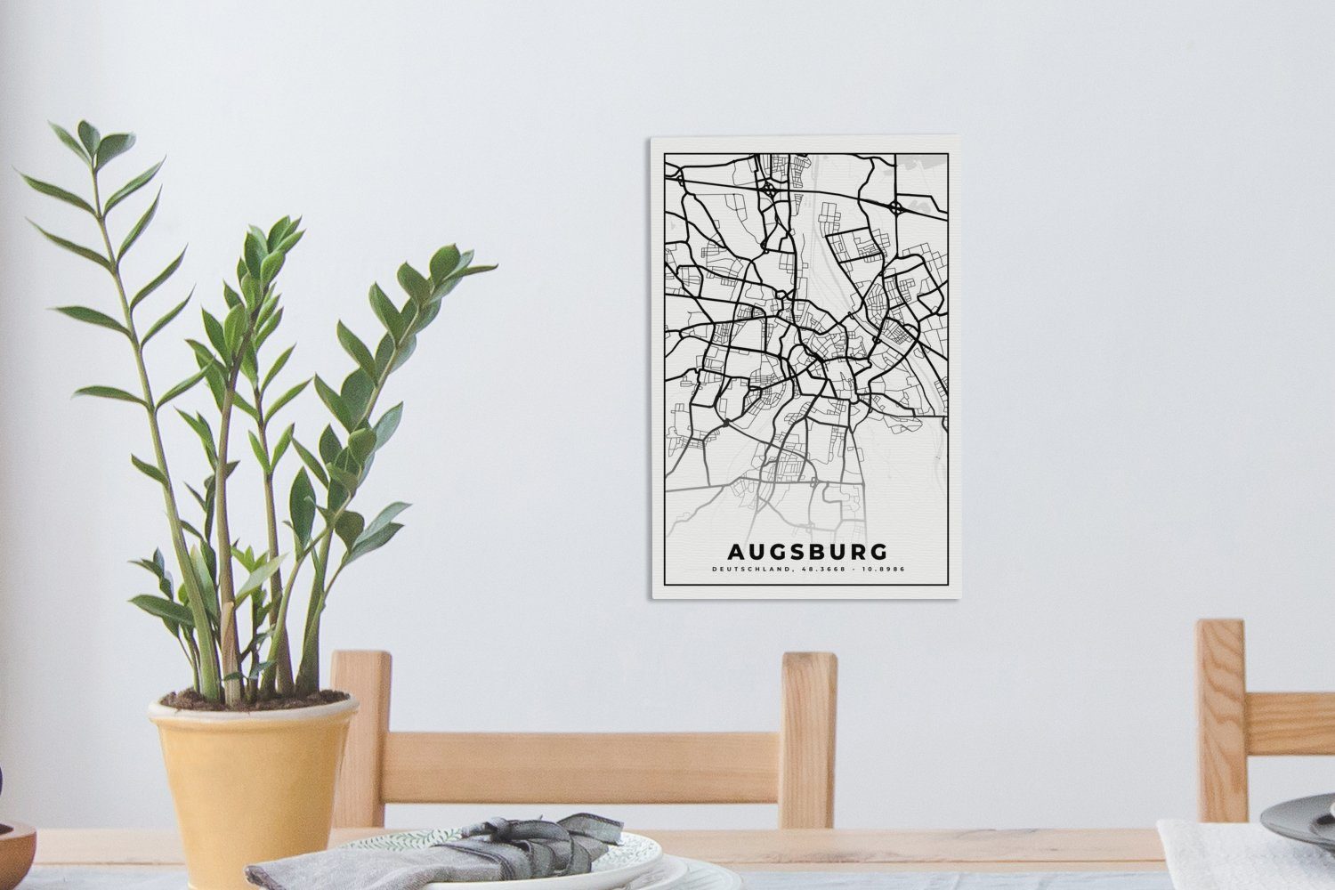 Augsburg bespannt (1 - cm Karte 20x30 - OneMillionCanvasses® St), fertig Zackenaufhänger, Leinwandbild Leinwandbild Gemälde, inkl. Stadtplan,