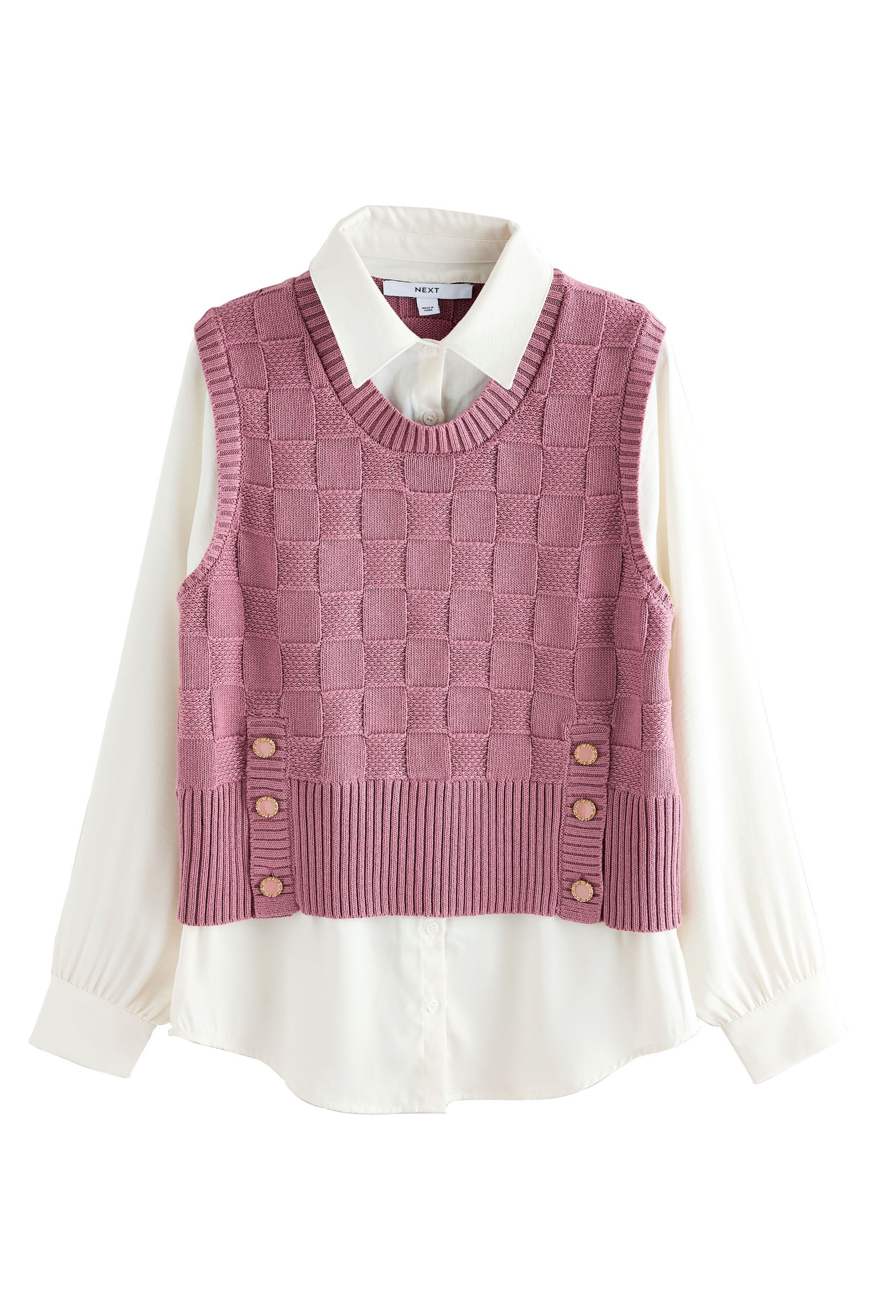 Next Pullunder Gestrickte Tanktop mit Hemdlage und Knopfdetail (1-tlg) günstig online kaufen