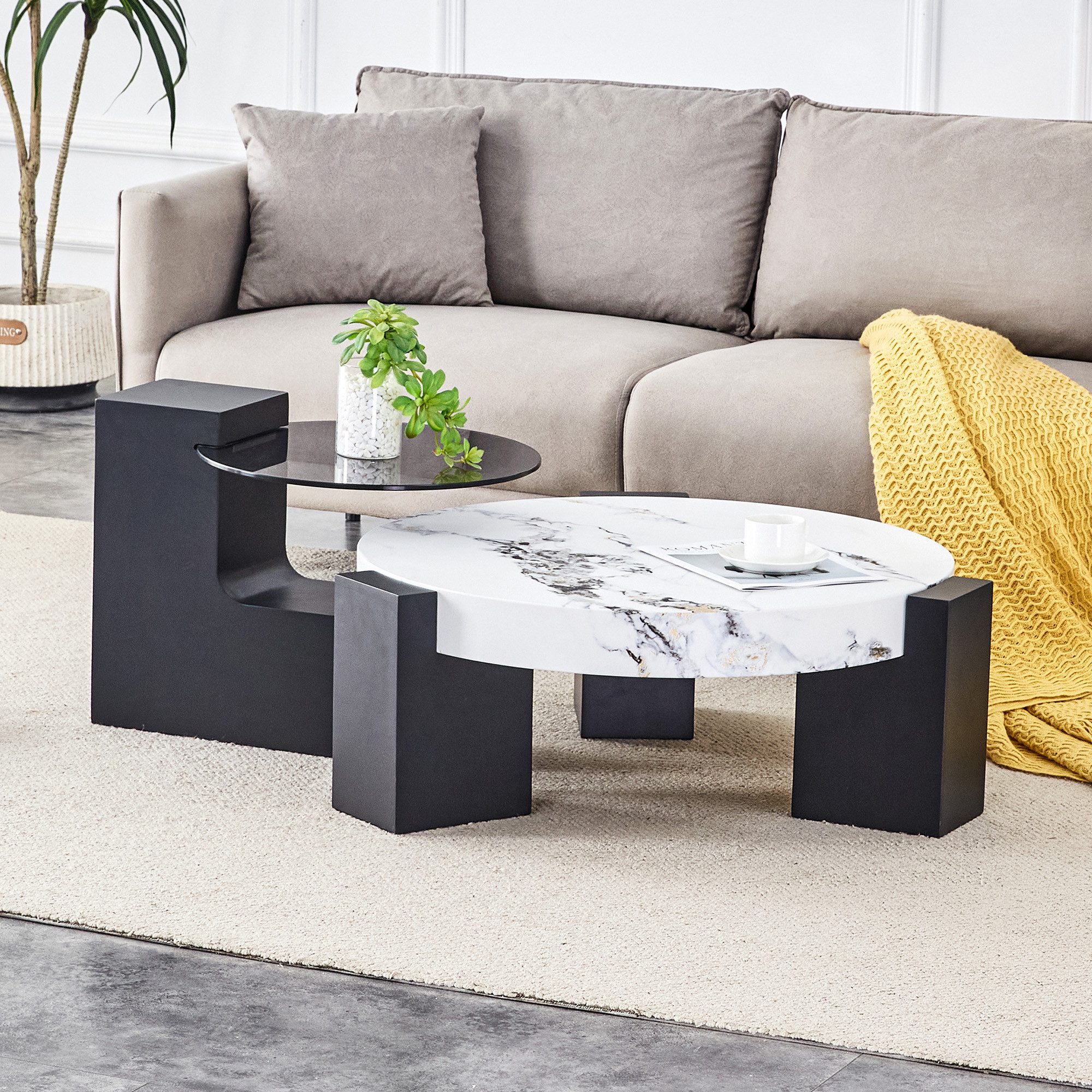 i@home Beistelltisch runder Tisch, Couchtisch (2-St., 1 Set, 2 Tisch), mit Glasplatte,zerlegbares Design für eine flexiblere Raumnutzung