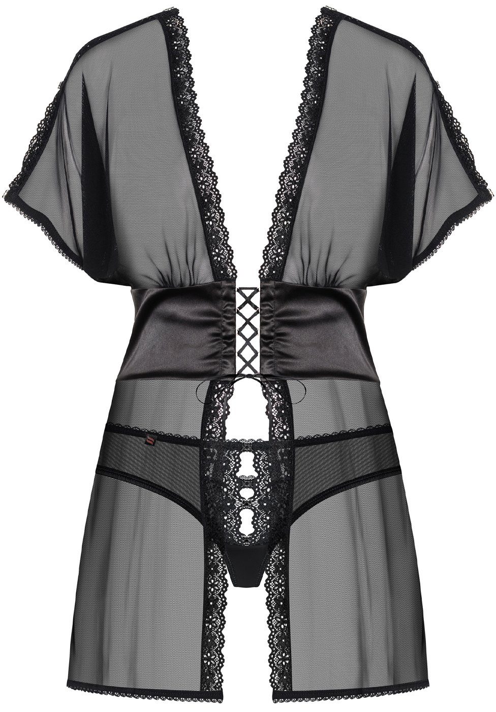 Transparentes und - Spitze Kimono mit Negligé Kimono Obsessive schwarz Slip