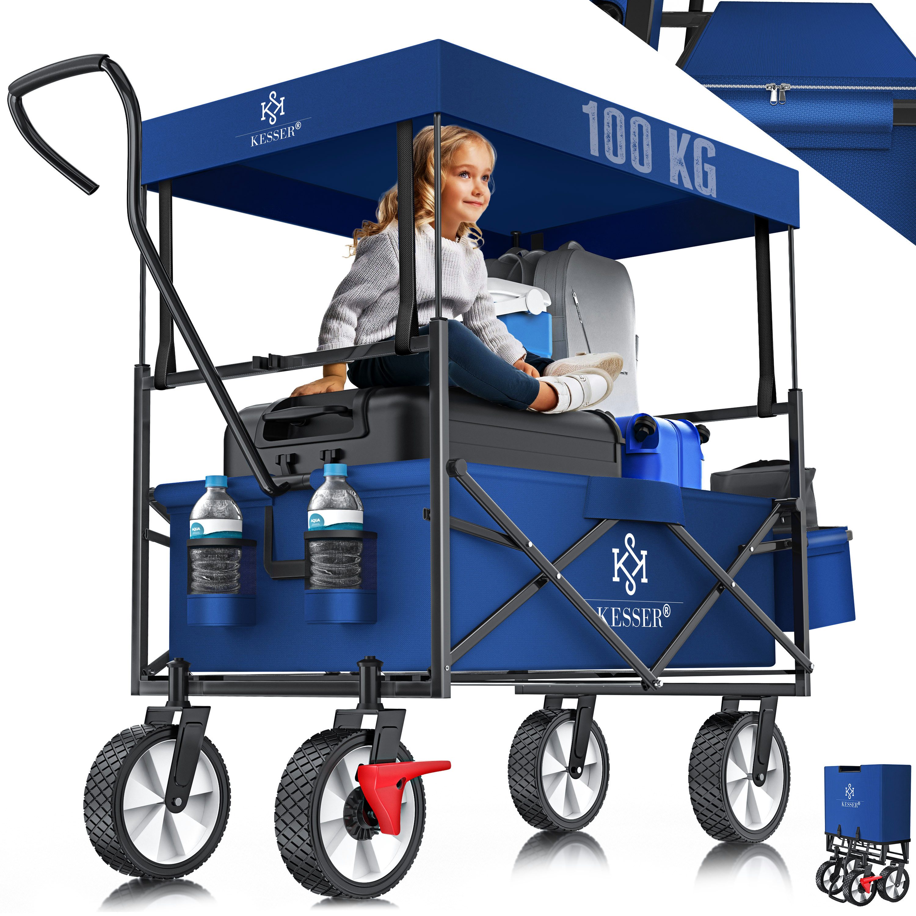 KESSER Bollerwagen, Bollerwagen faltbar mit Dach Handwagen Transportkarre Geräte