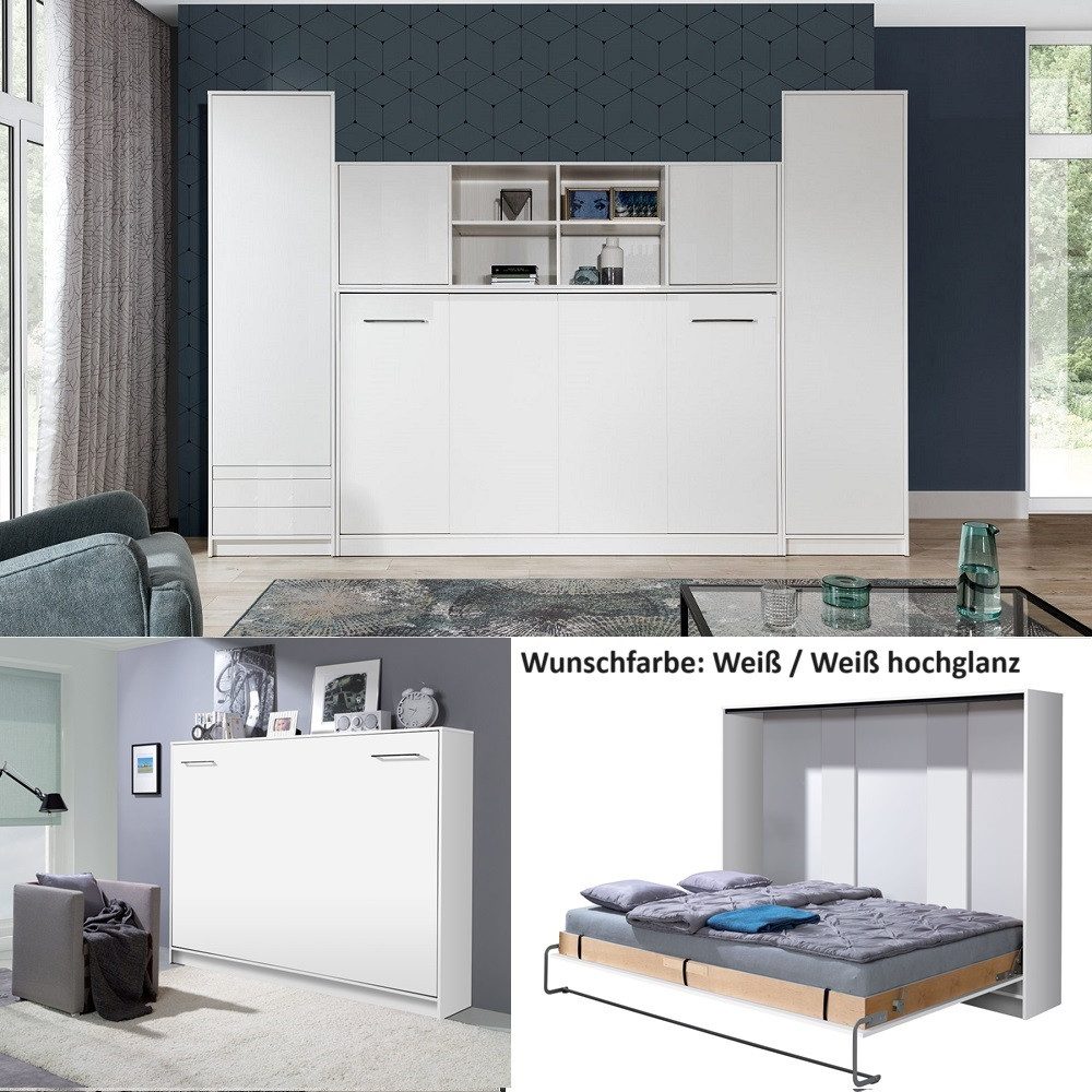 QMM TraumMöbel Schrankbett Wandbett HB 90x200 mit 2 Schränken & Aufsatz (Möbel-Set, 4-St., Schrankbett horizontal 90x200, Aufsatz zum Schrankbett, 2 Schränke) Farbauswahl