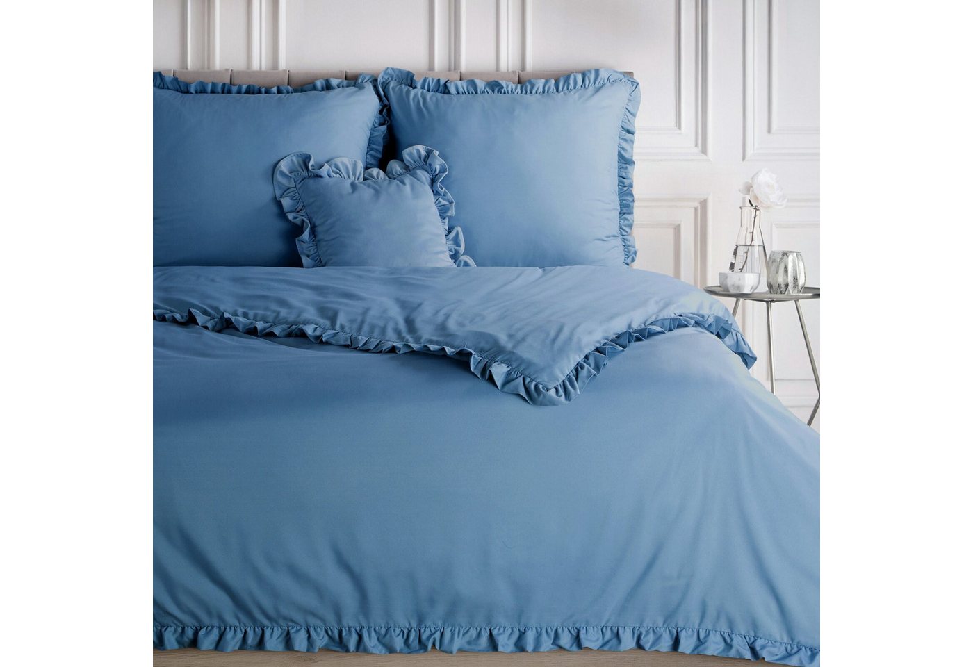 Design91 Bettwäsche, Polyester, 3 teilig, mit Rüschen