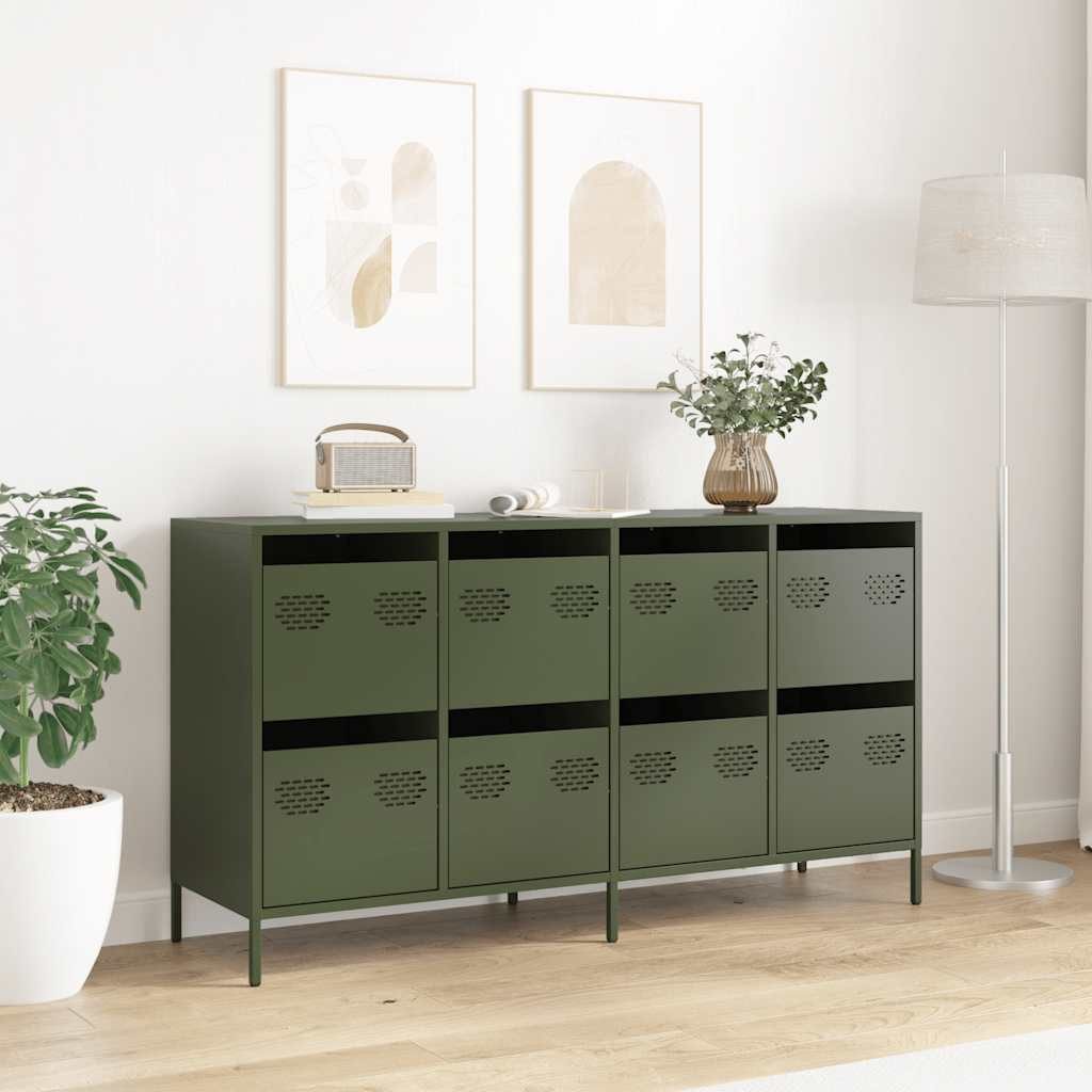 vidaXL Sideboard Sideboard Olivgrün 135x39x73,5 cm Kaltgewalzter Stahl (1 S günstig online kaufen