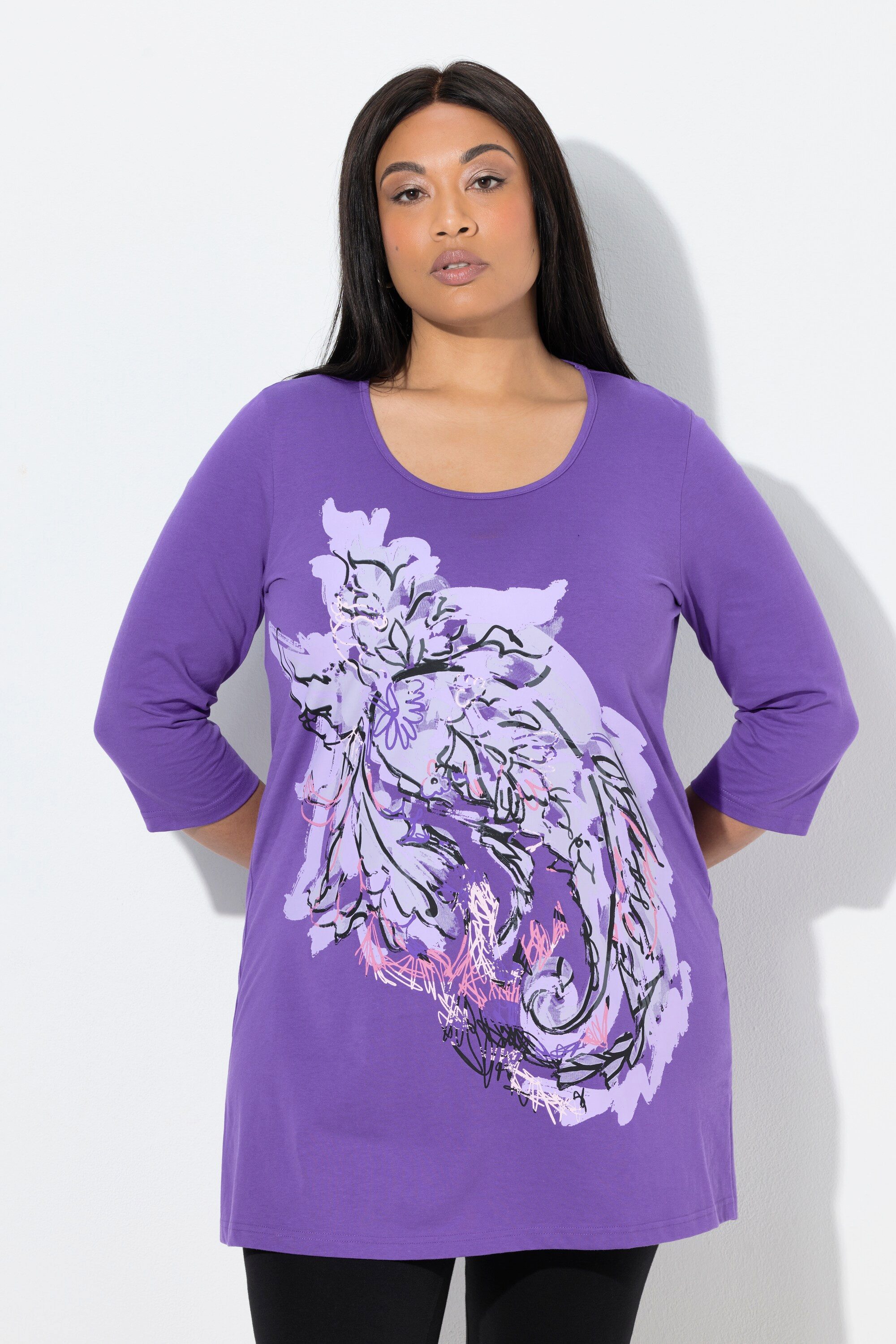 Longshirt Longshirt A-Linie Rundhals 3/4-Arm