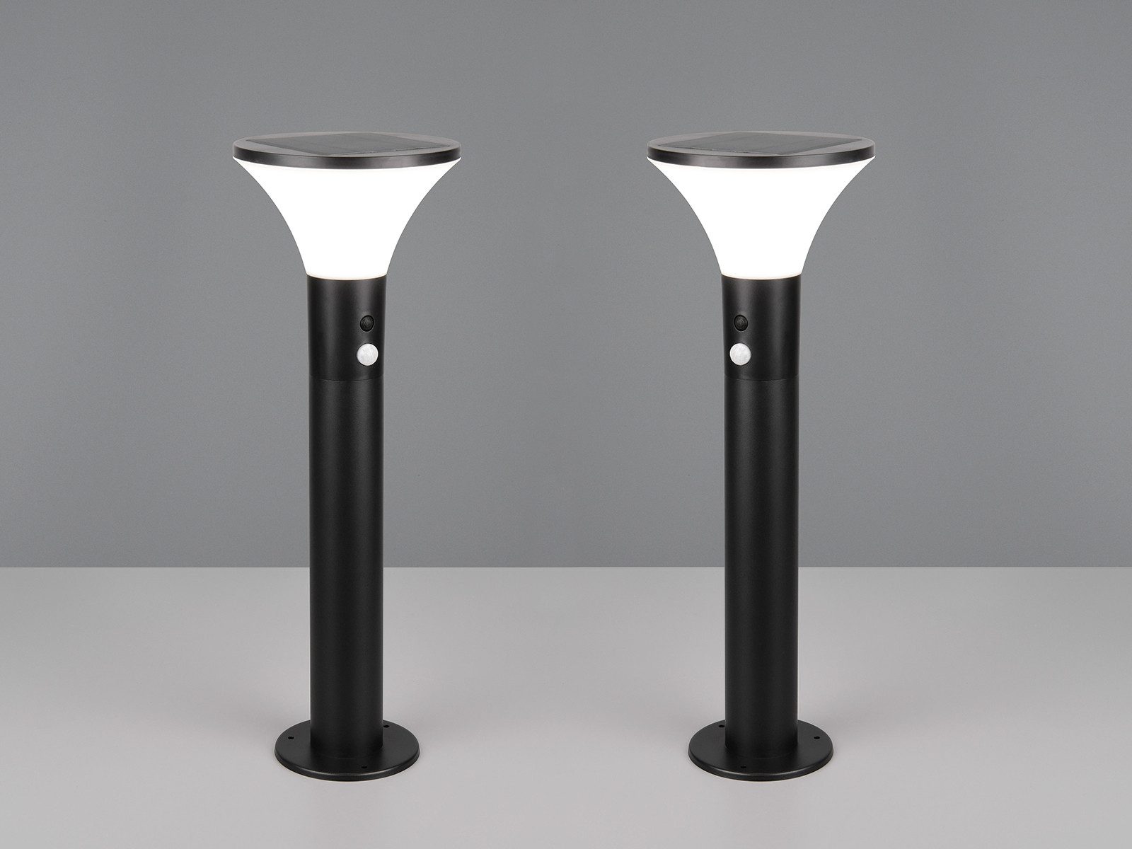 Reality Leuchten LED Pollerleuchte, Bewegungsmelder, LED fest integriert, Neutralweiß, 2er SET Hybrid Außen Wegbeleuchtung mit Strom und Solar, Höhe 50cm