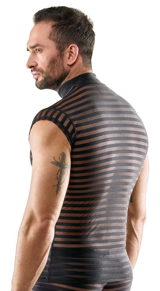 Svenjoyment Muskelshirt Gestreiftes Shirt transparent schwarz (1-tlg) Rundum elastisch und weich anschmiegsam