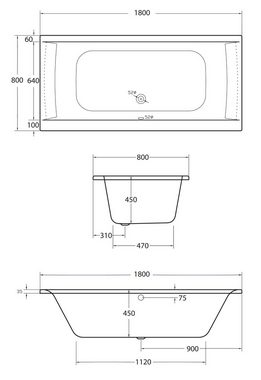 OTTOFOND Einbauwanne Duo, (Set, 4-tlg), 180x80 cm, mit Fußgestell, Ablaufgarnitur und Fugendichtband