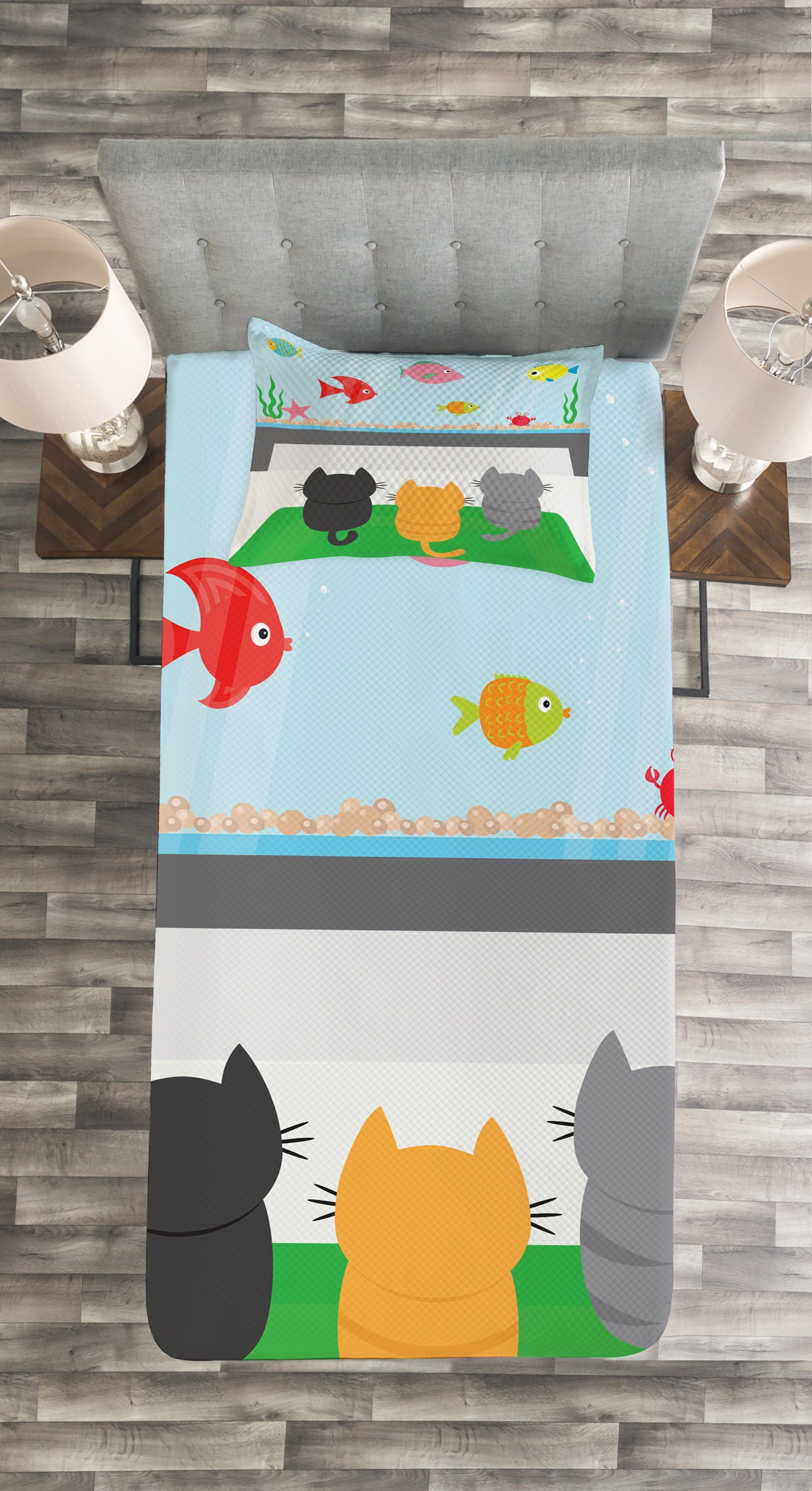 Katzen Abakuhaus, Fishtank Set Katze Kissenbezügen mit Tagesdecke Waschbar, Blick auf