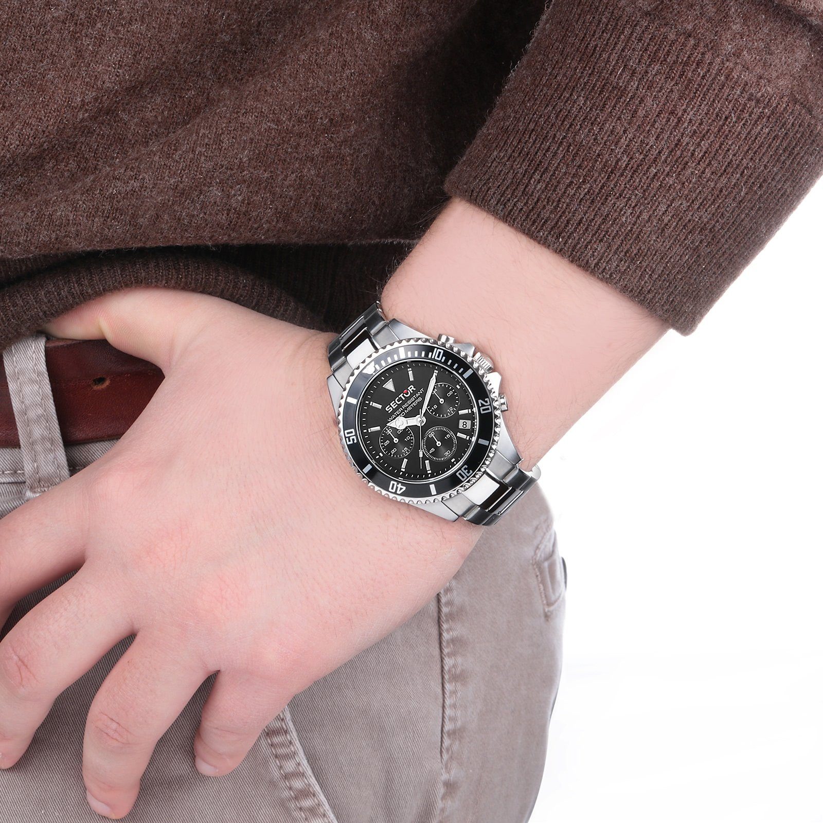 Sector Quarzuhr Sector Herren Armbanduhr Chrono, (Chronograph), Herren Armbanduhr rund, groß (42mm), Edelstahlarmband silber, Fashion