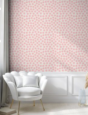 Abakuhaus Vinyltapete selbstklebendes Wohnzimmer Küchenakzent, Retro Hand gezeichnete Punkte in Rosa