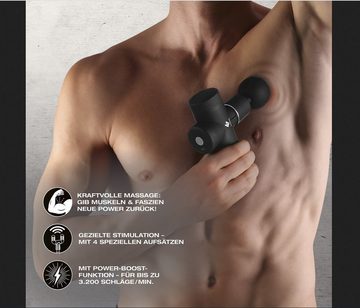 FitEngine Massagepistole Massage Gun 4 Aufsätze & Tasche Nacken, Waden, Rückenstrecker etc.